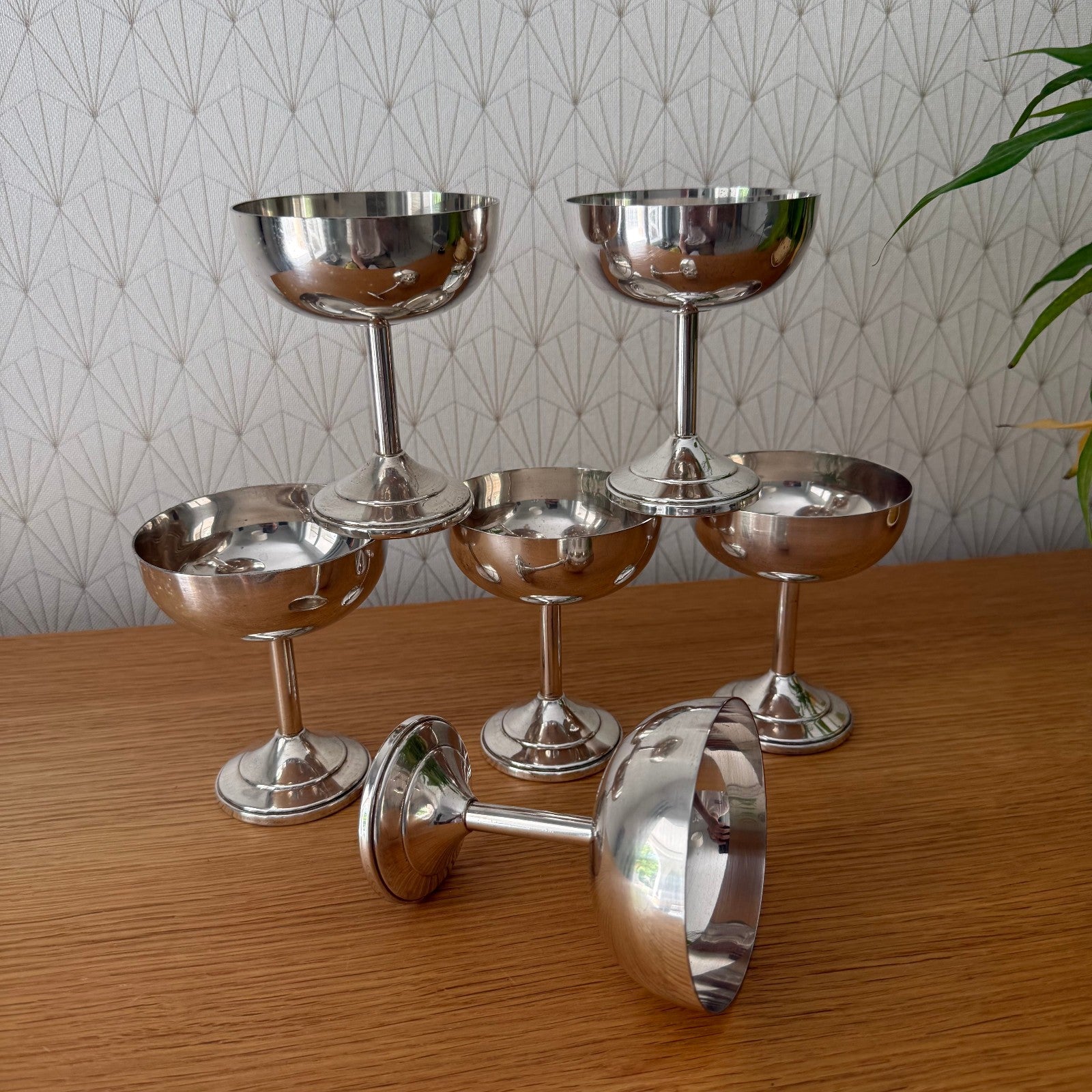 Set Of 6 Vintage Silverplate European Goblet Ice Cream Cup 0807251 Unbranded