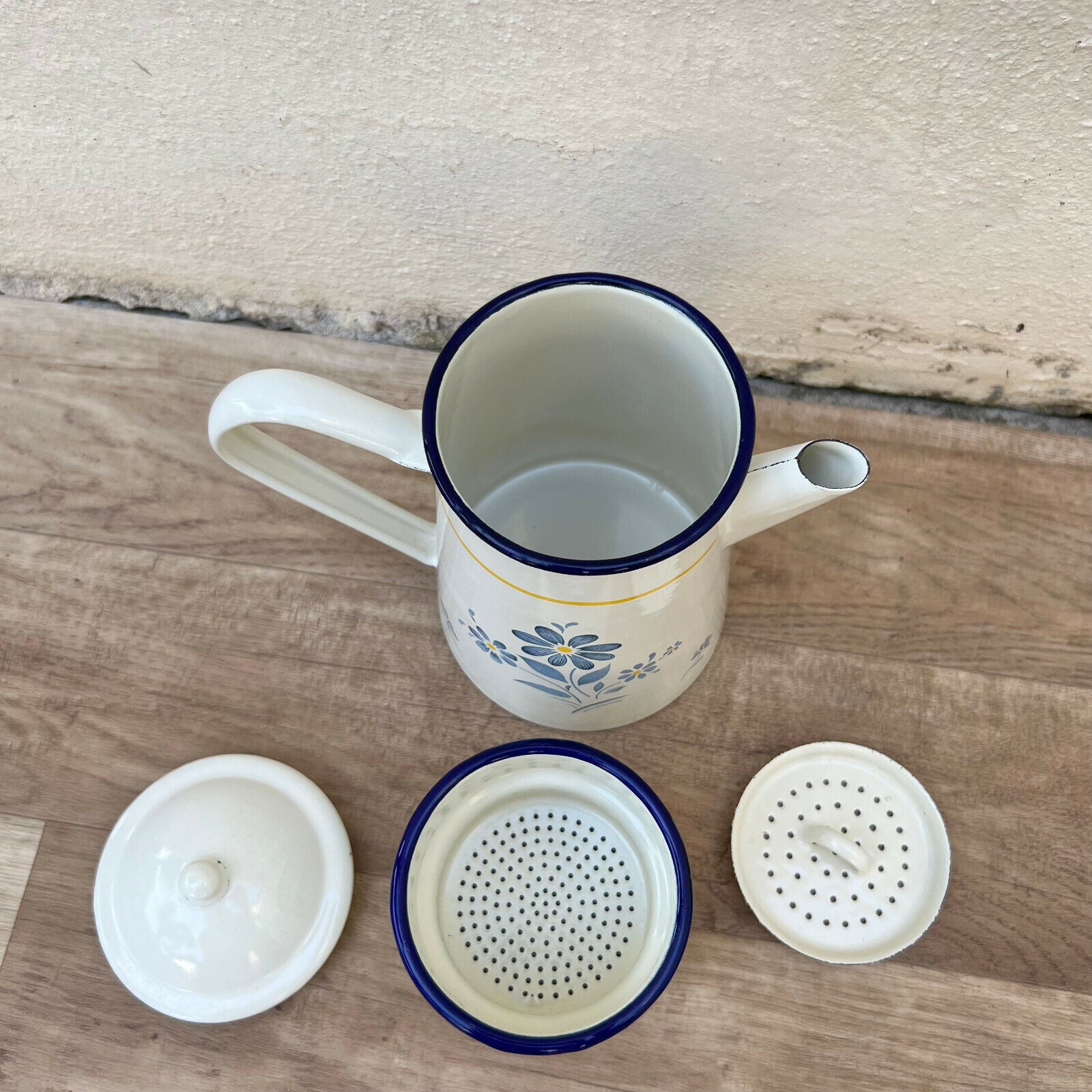 Vintage French Enamelware white Enamel Coffee Pot  23052210 - Fleamarketfrance