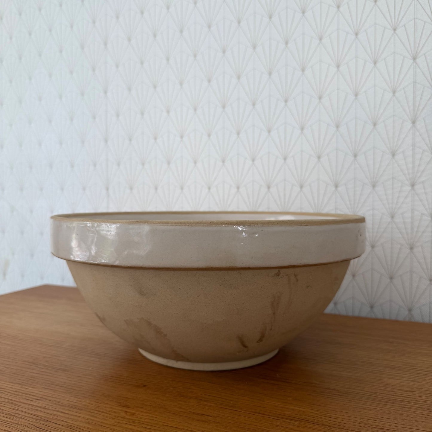 Large Vintage French Stoneware Mixing Bowl Salad Serving 13" 1408262 Fleamarketfrance