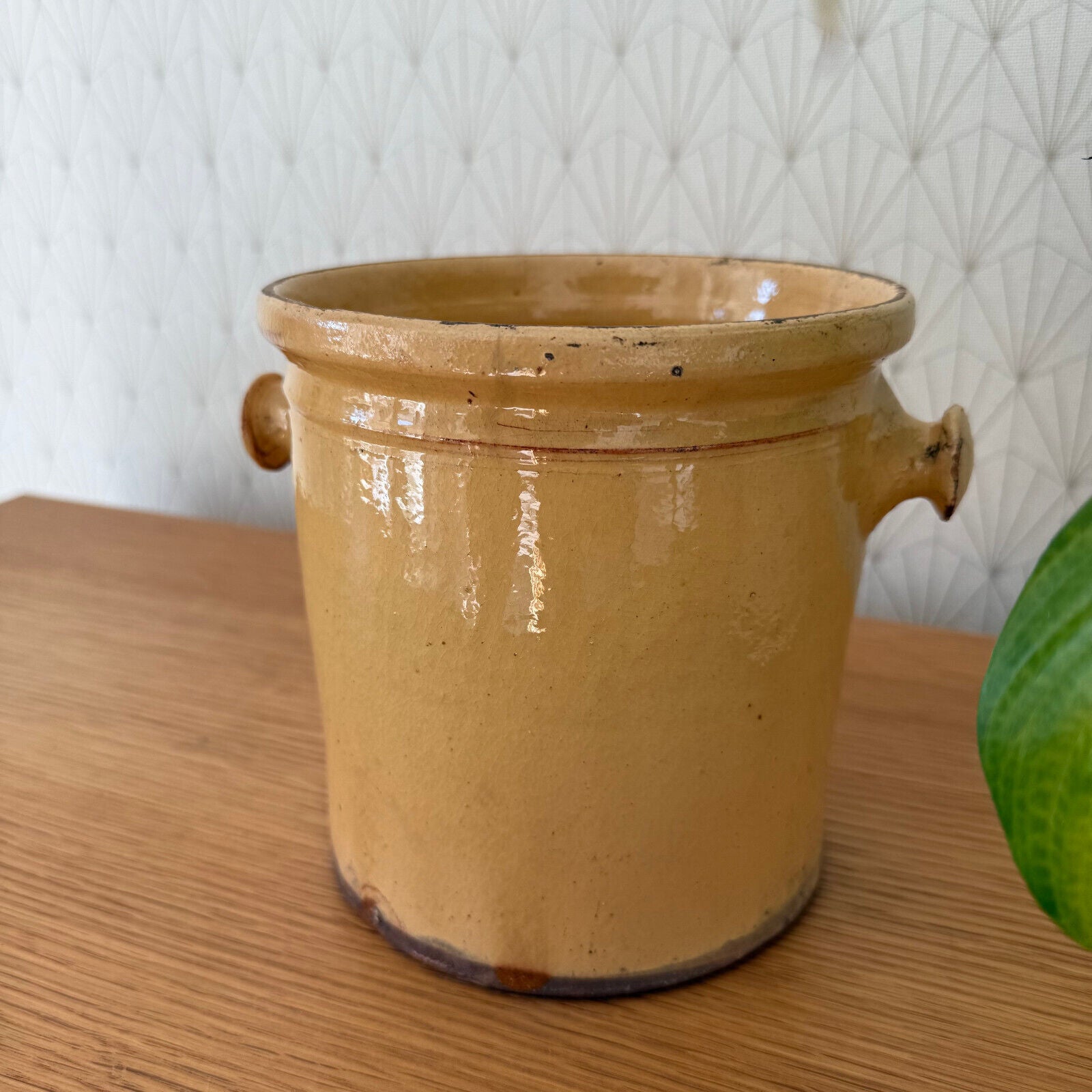 HANDMADE GLAZED YELLOW ANTIQUE FRENCH CONFIT JAM POT BIG TERRACOTTA 0902258 - Fleamarketfrance