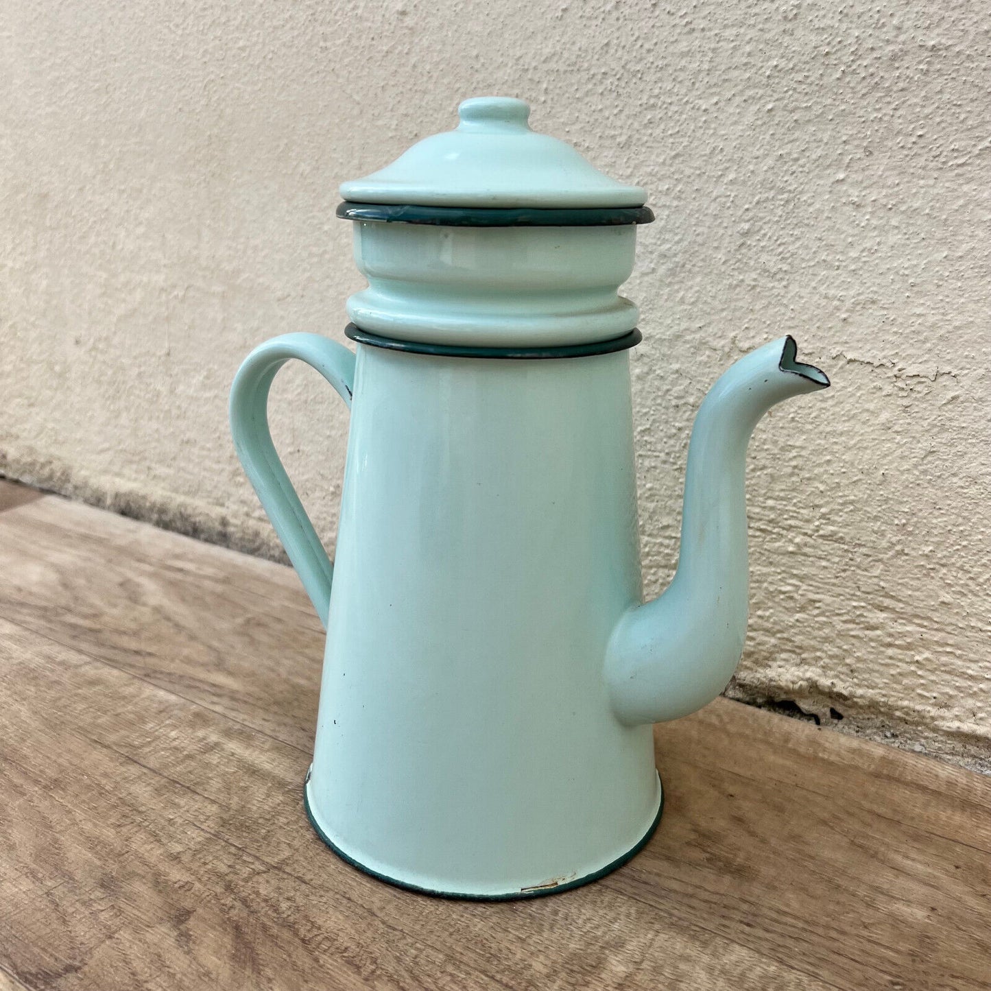 Nice Vintage French Enamelware green Enamel coffee Pot 3009224 - Fleamarketfrance