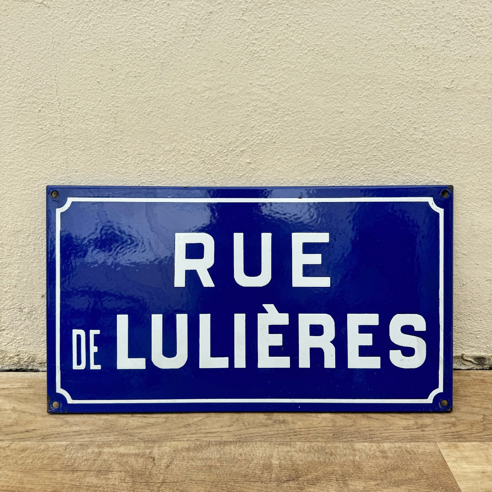 Vintage French Street Sign Enamel Blue White Rue de Lulieres 0605241 Fleamarketfrance