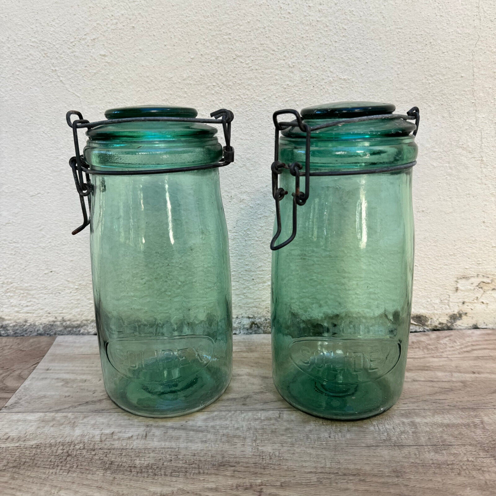 Set of 2 Old bottle preserve l'ideal jar glass stopper 8 1/4" 18102313 - Fleamarketfrance