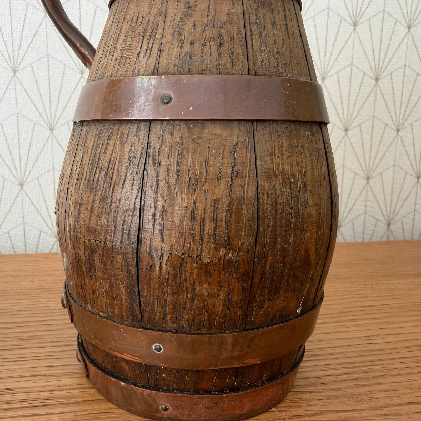 Antique French Wooden Wine Pitchers Staved Wood Metal Cider Jugs 0405261 Fleamarketfrance