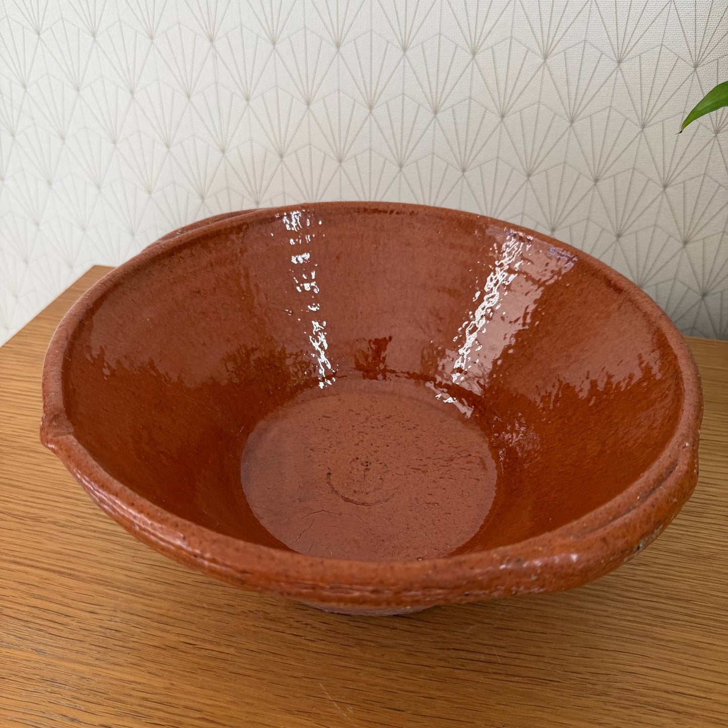 VINTAGE FRENCH GLAZED TERRACOTTA SALAD MIXING BOWL TERRINE TIAN 11 3/4" 111259