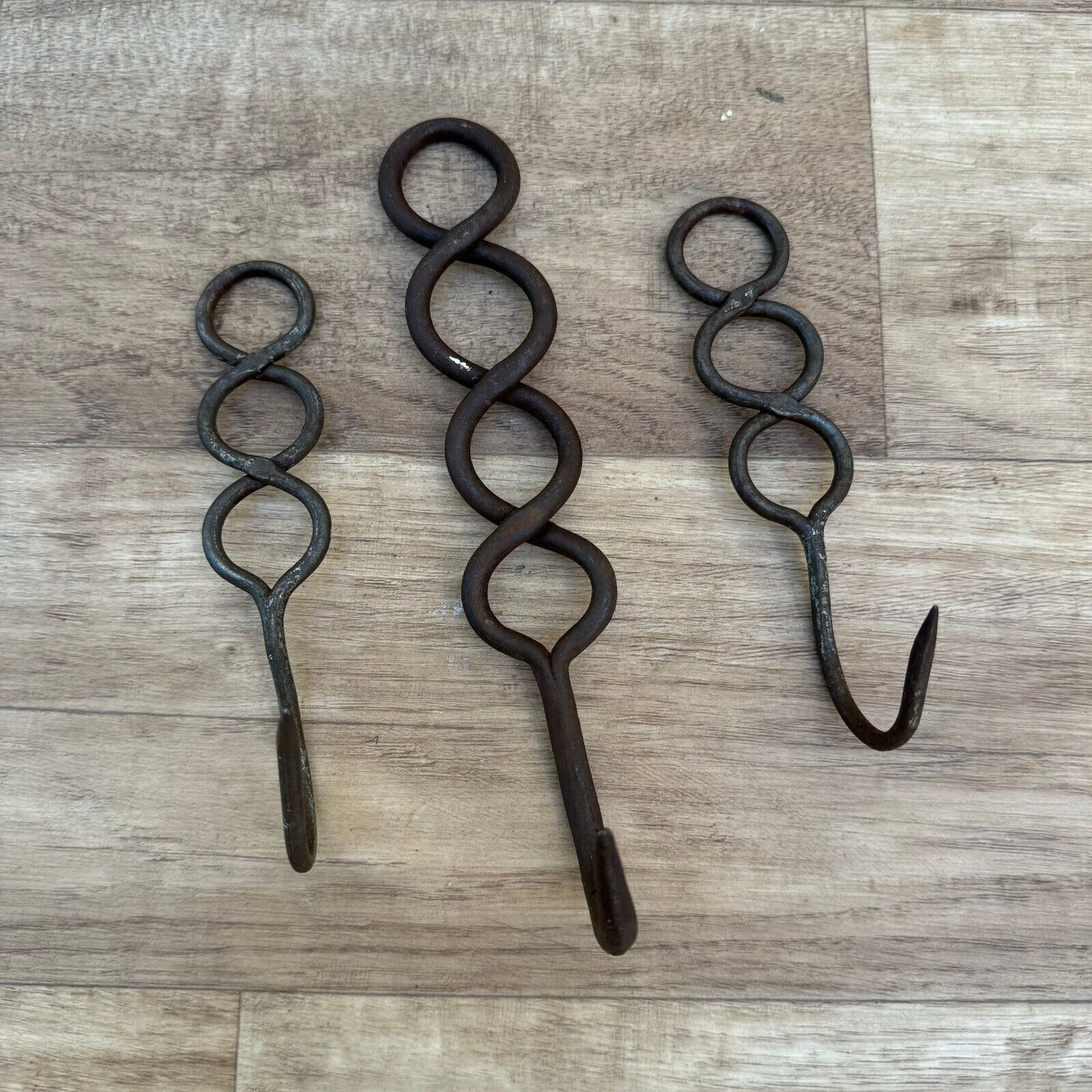 set of 3 Vintage French Butcher's Hook Hanging Kitchen Storage Display 04082420 - Fleamarketfrance