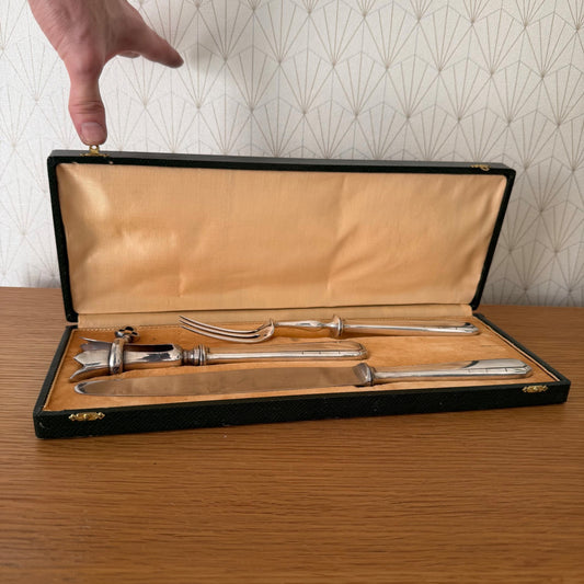 French Carving Set Silver Plated Alfenide 3 Piece Cutlery Case 1803266 Unbranded