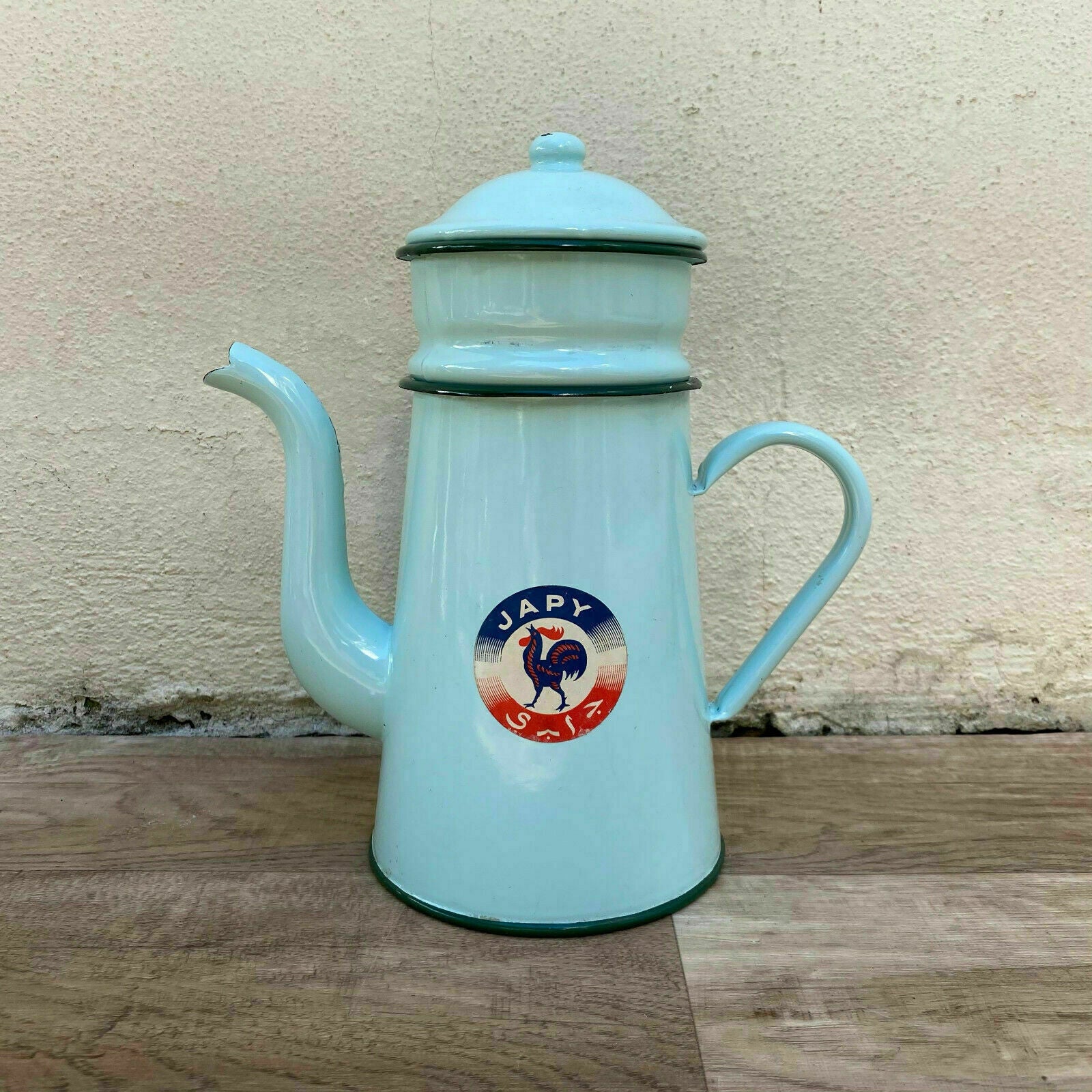 Vintage French Enamelware enameled blue Enamel Coffee Pot with tag JAPY 2808213 - Fleamarketfrance