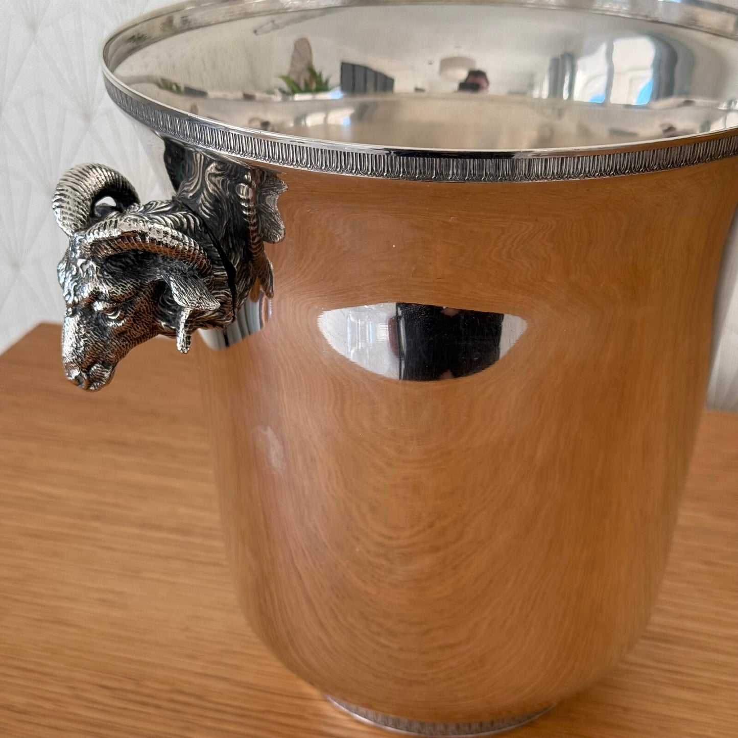 French Silver Ice Bucket Ram Head Handles Champagne Cooler Vintage 1202251 Unbranded