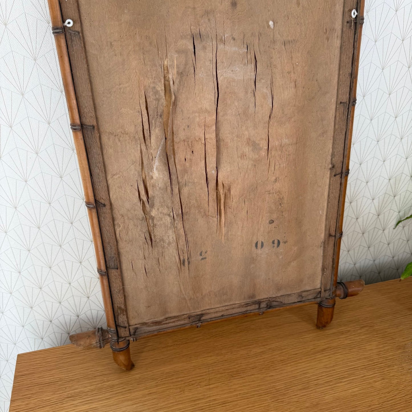 LARGE Vintage French wood faux bamboo  WALL-HANGING MIRROR 1112511