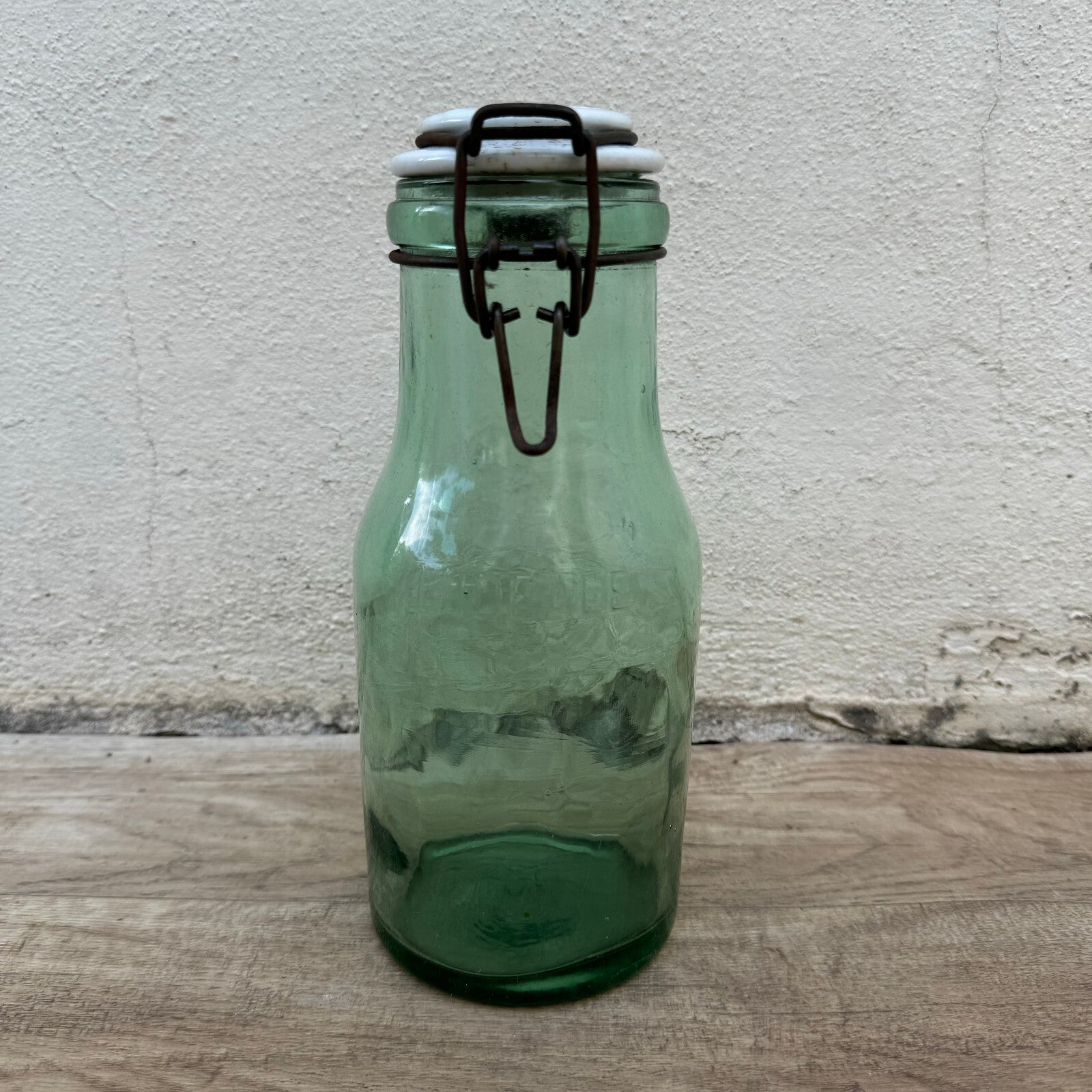 Vintage French Preserving Jar La Lorraine Green Glass Wire Bail 10.25" 3006247 Fleamarketfrance