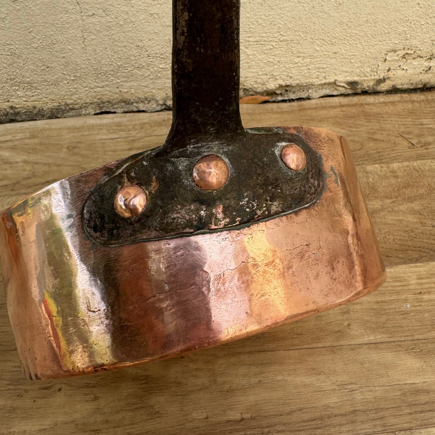Antique French Copper Saucepan Cast Iron Handle Tin Lined 29082411 Unbranded