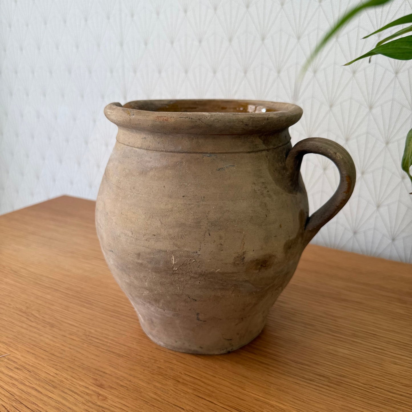 HANDMADE GLAZED ANTIQUE FRENCH STONEWARE JUG PITCHER 23072513