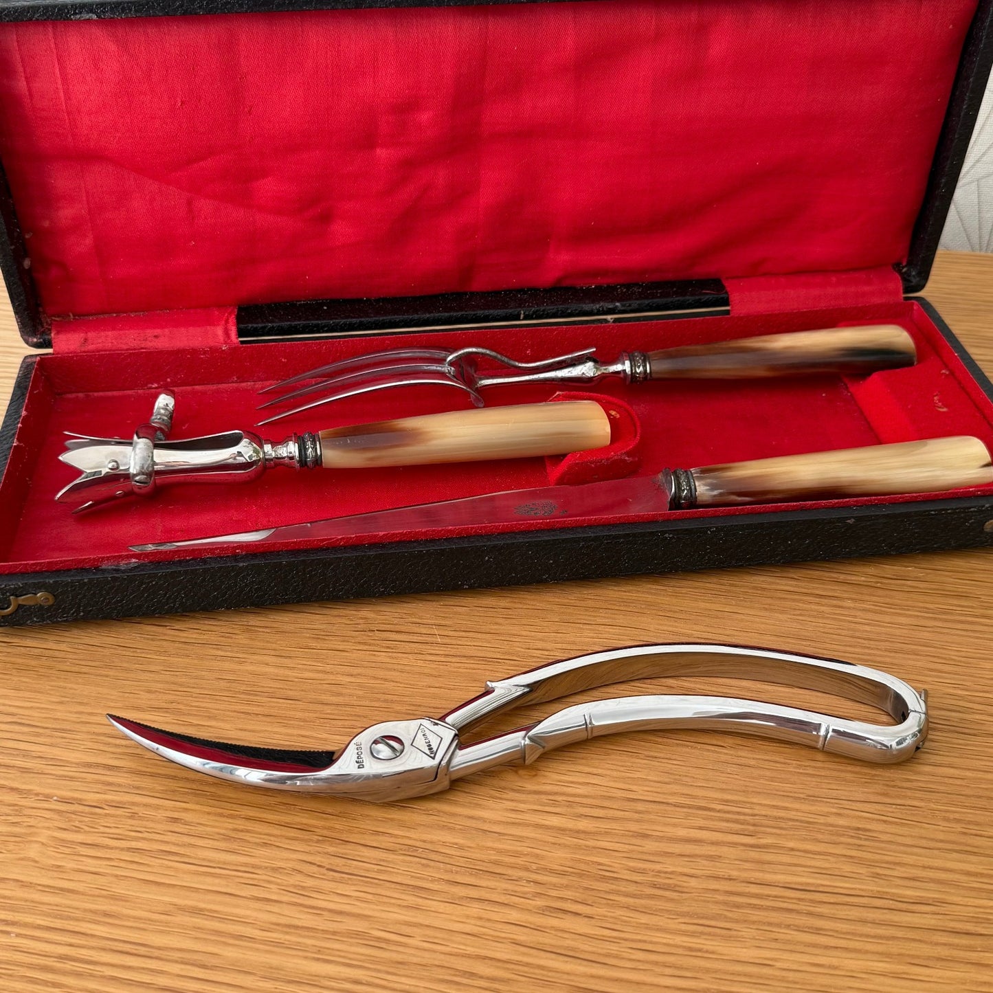 French Carving Set Vintage 3 Piece Horn Handle Gigot Service Box 1807256 Fleamarketfrance