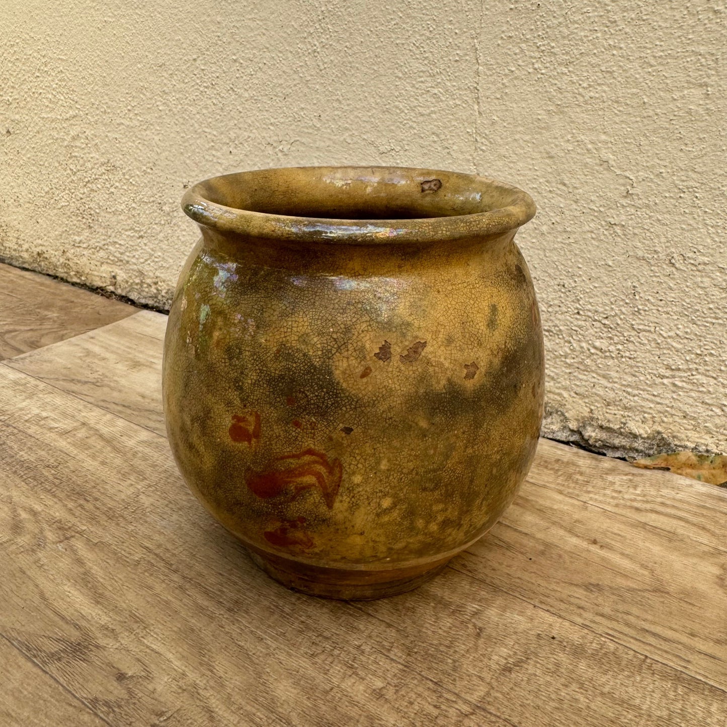 Antique French Confit Pot Glazed Terracotta Yellow Round 6" 3008242 Unmarked