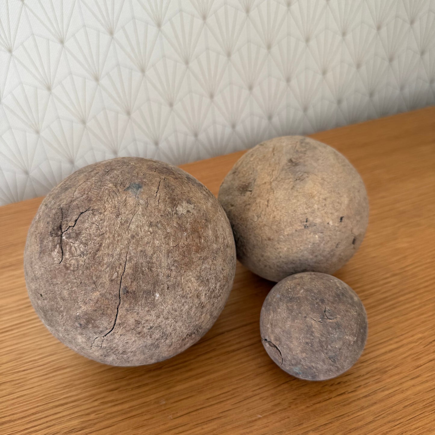 Antique Wooden Balls French Farmhouse Primitive Decor Set of 3 09022510 Unbranded