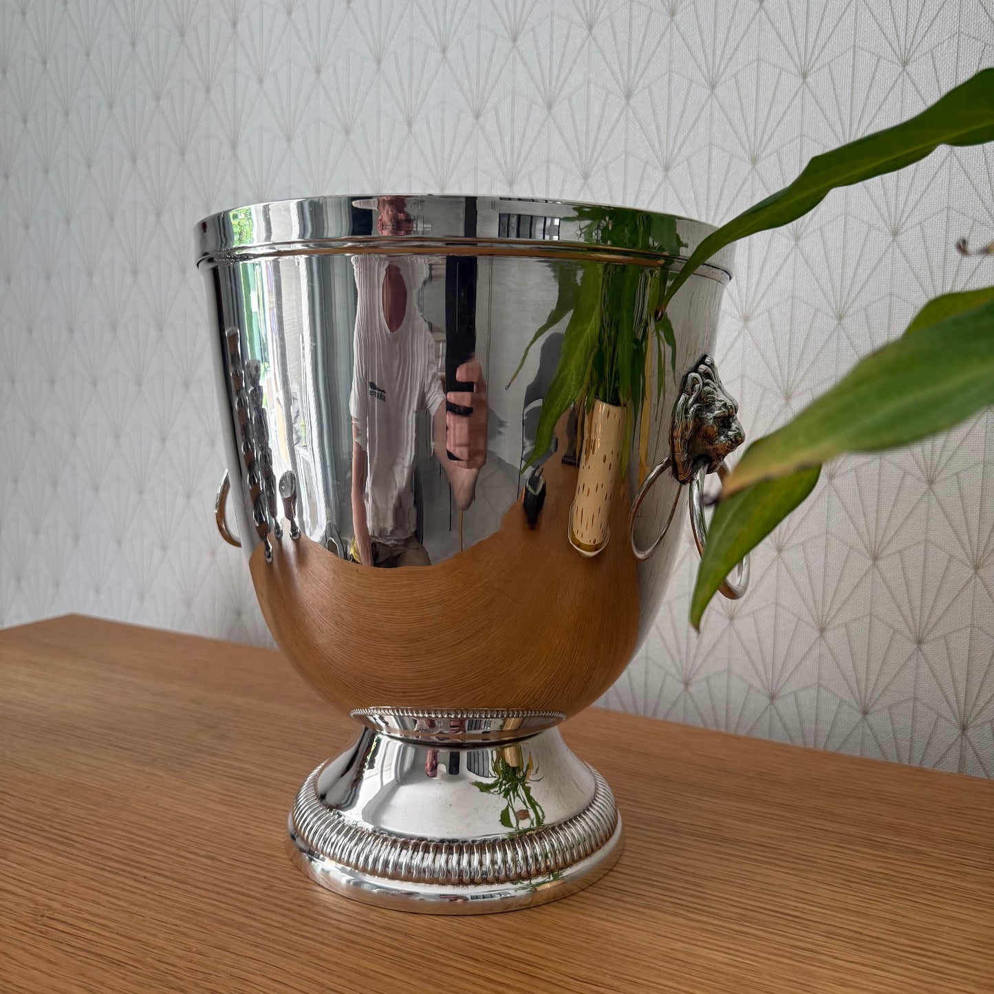 Vintage French Champagne Silverplate Ice Bucket Cooler Lion Handles 0807253