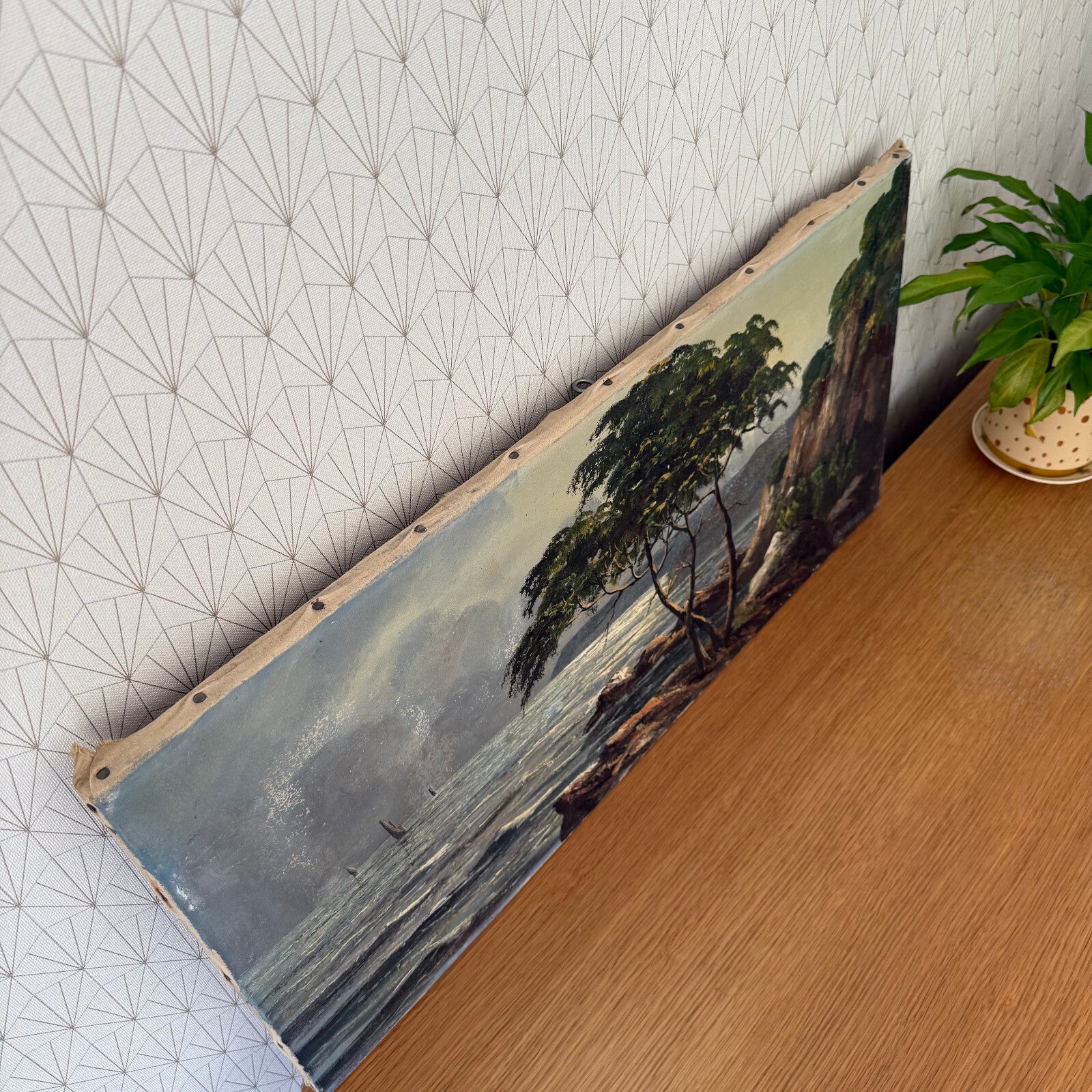 French Coastal Painting Vintage Seaside Landscape Signed Castagna 1206252 Does Not Apply