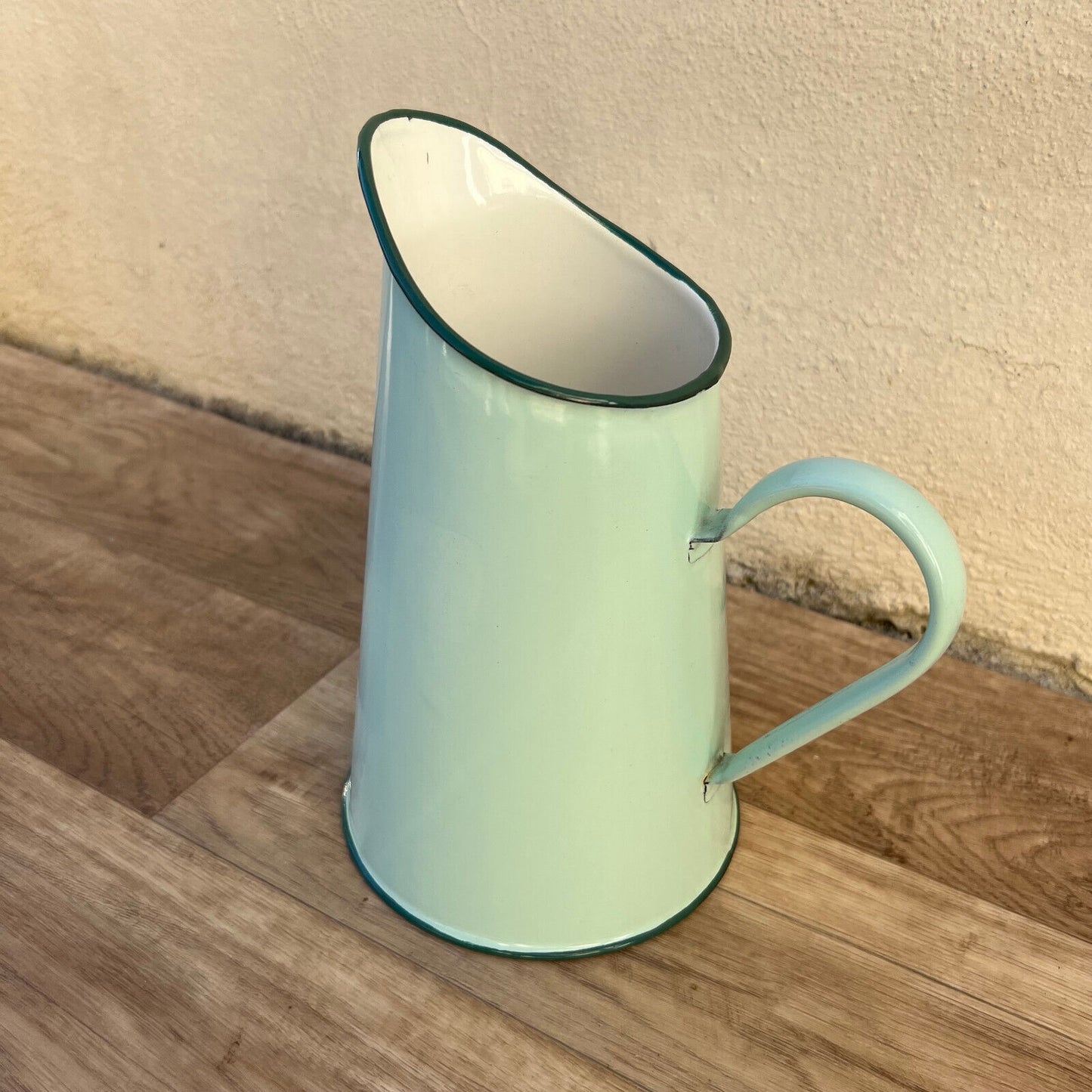 Vintage French Enamel pitcher jug water light green blue 2710244 - Fleamarketfrance