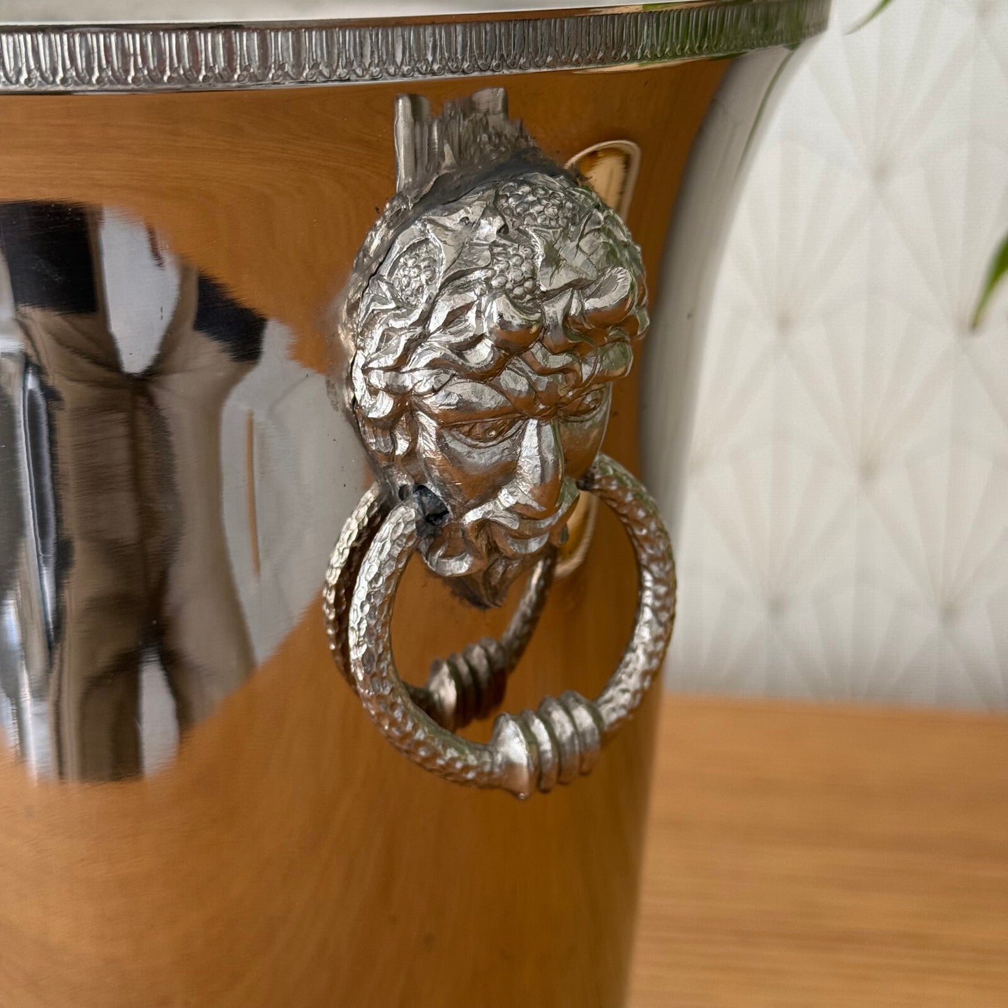 French Silver Plated Ice Bucket Lion Head Handles Champagne Cooler 0904259 Fleamarketfrance