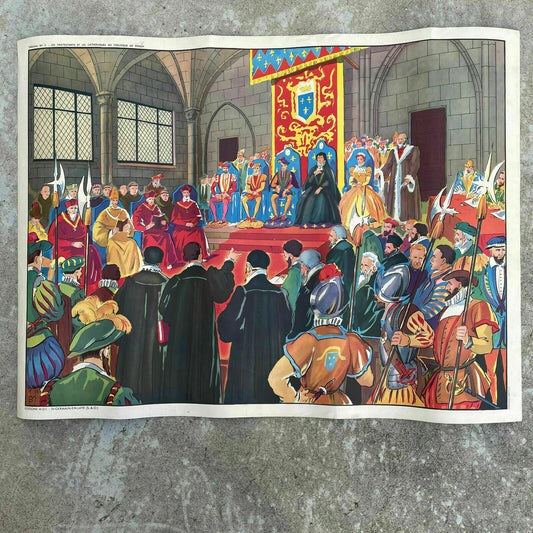 Vintage French School Poster Medieval History Double-Sided Educational 05112120 Fleamarketfrance