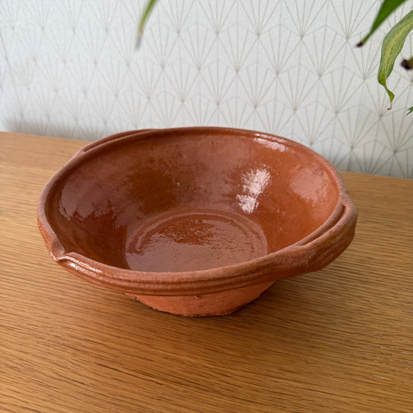 VINTAGE FRENCH GLAZED TERRACOTTA SALAD MIXING BOWL TIAN  NOT FRERES 04062515
