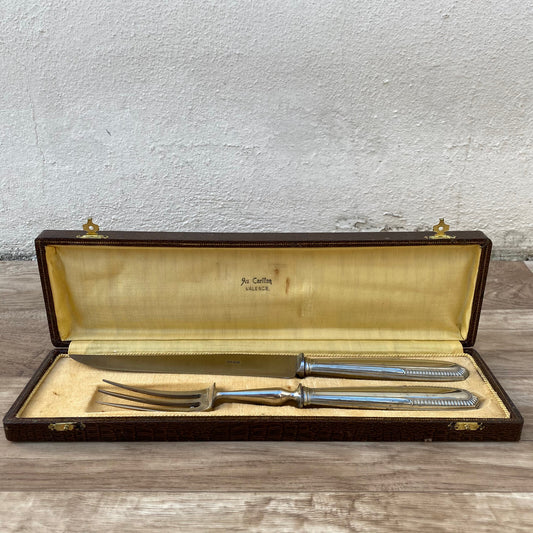Antique French Silver Plated Carving Set Au Carillon Paris Case 1409244 Fleamarketfrance