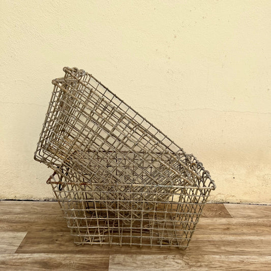 French Oyster Basket Vintage Wire Metal Brittany Coastal Storage 1207221