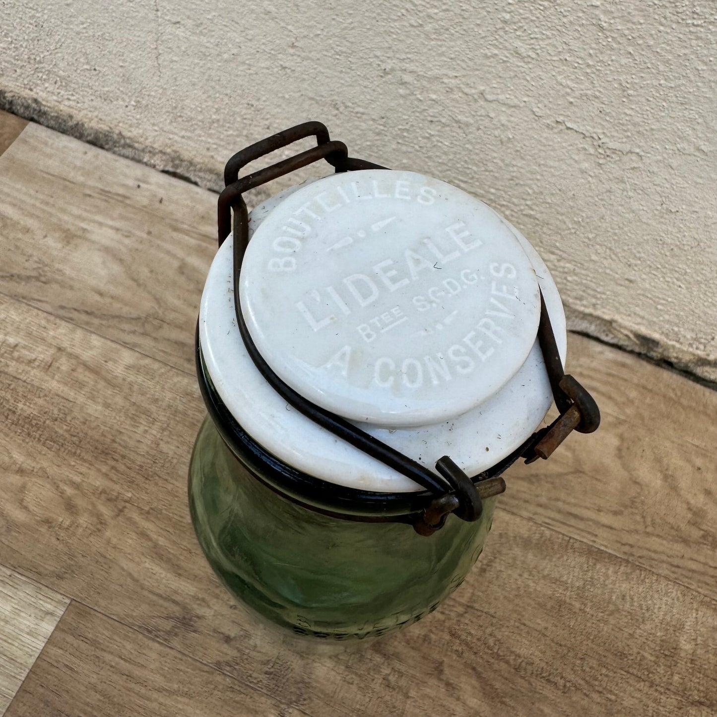 Vintage French Preserving Jar La Lorraine Green Glass Wire Bail 10.25" 3006247 Fleamarketfrance