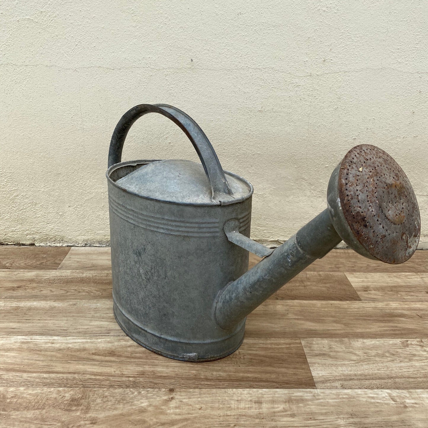 Vintage French Galvanized Zinc Metal Watering Can w/ a Large Loop Handle 0502253 - Fleamarketfrance