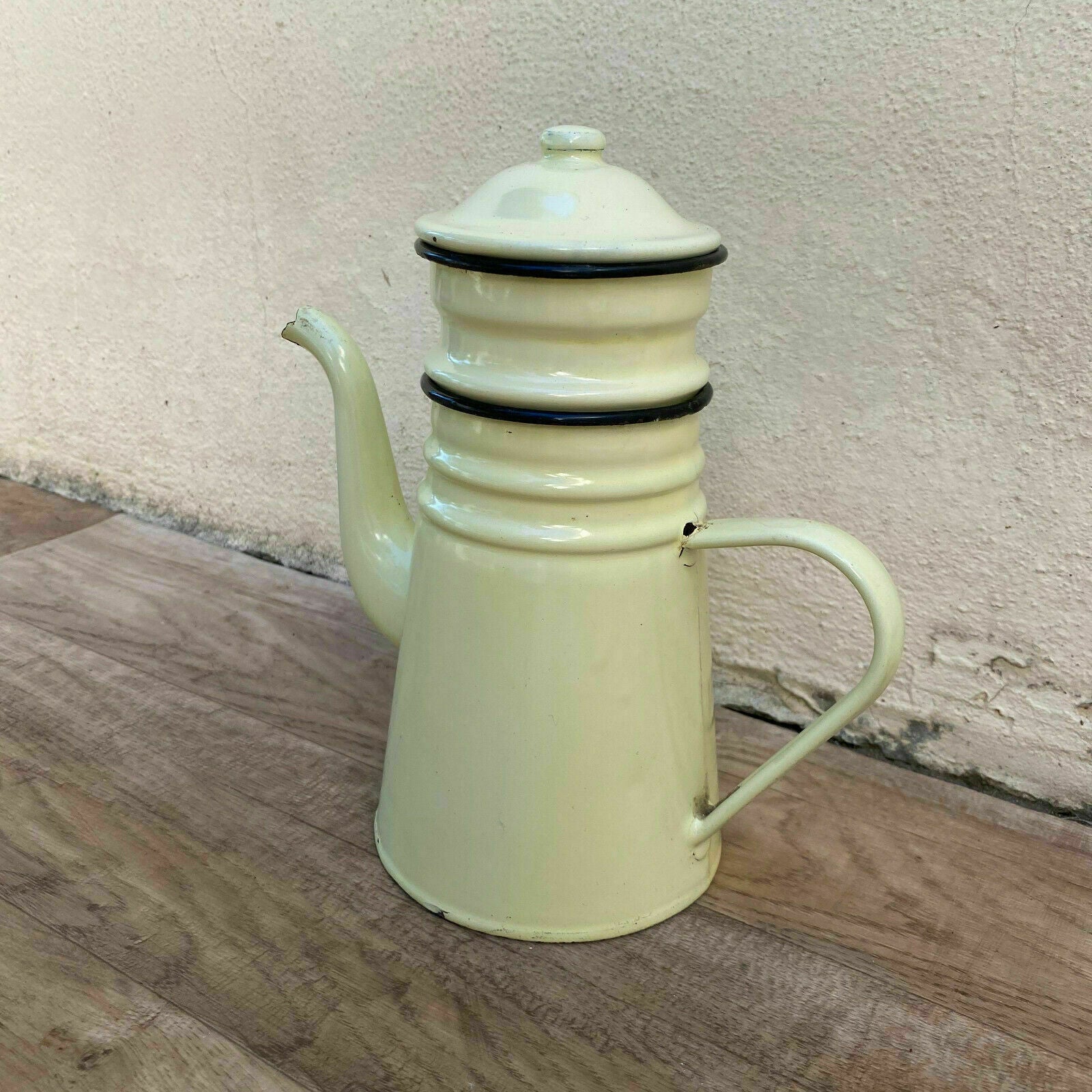 Vintage French Enamelware enameled yellow Enamel Coffee Pot 2808210 - Fleamarketfrance