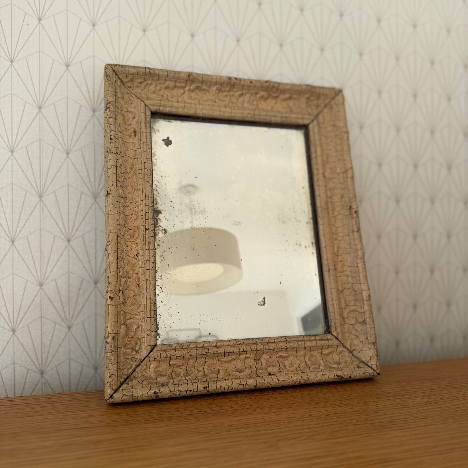 Vintage French Crackled Mirror Aged Wood Frame Foxed Glass 1930s 0302264 Fleamarketfrance