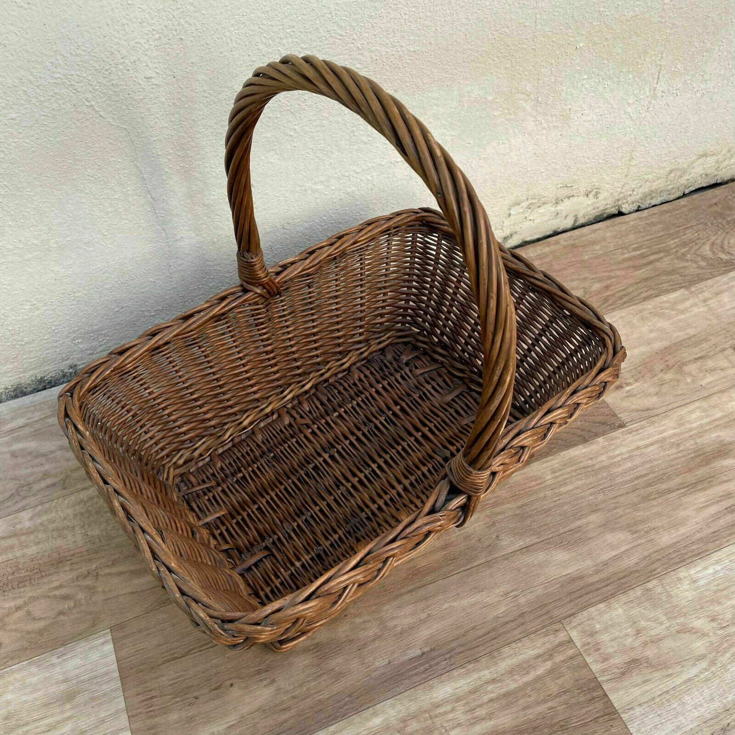 French Wicker Basket market fruits Chic Vintage Woven Rattan 0308212 - Fleamarketfrance