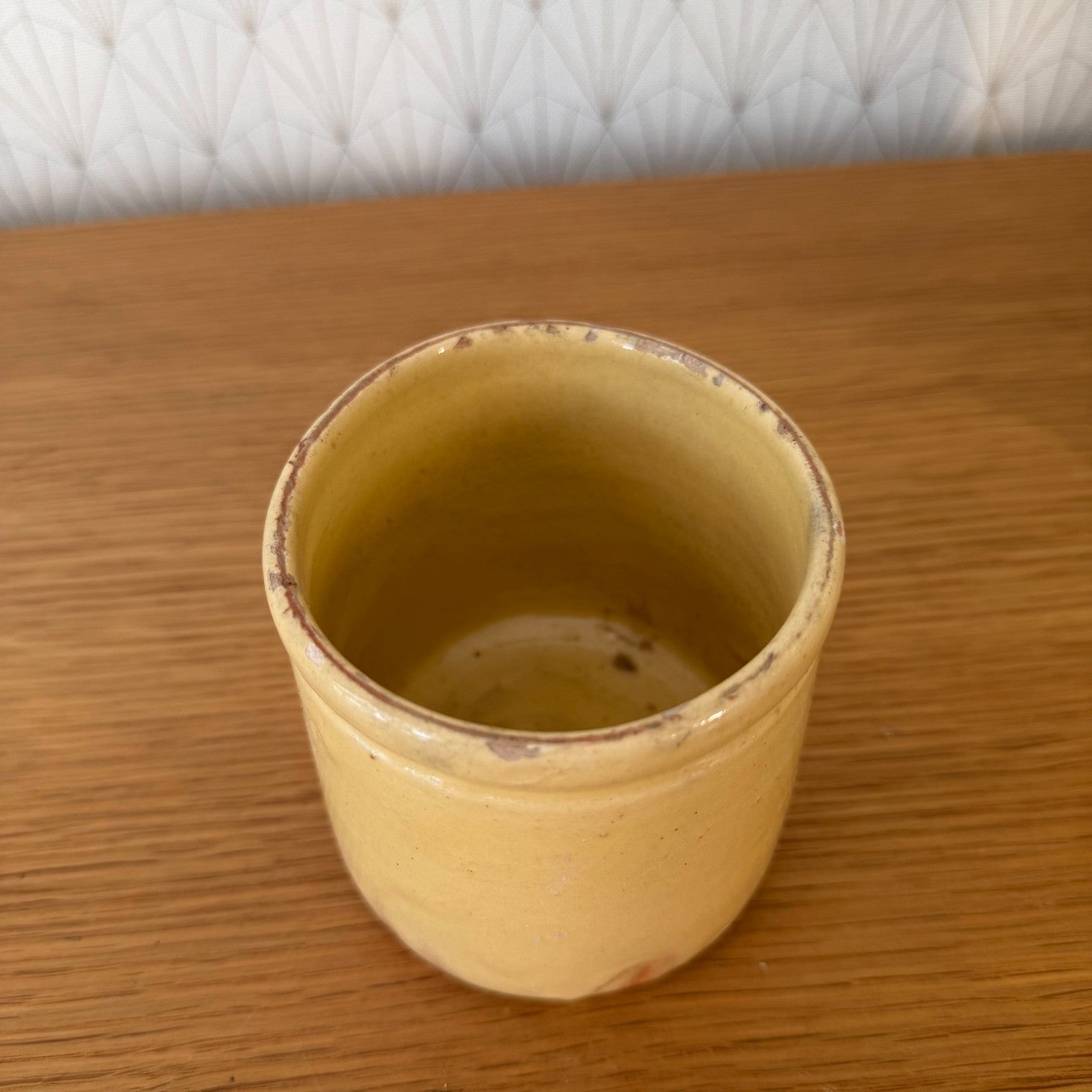 French Jam Pot Yellow Glazed Terracotta Crock Antique 1006261 Unmarked