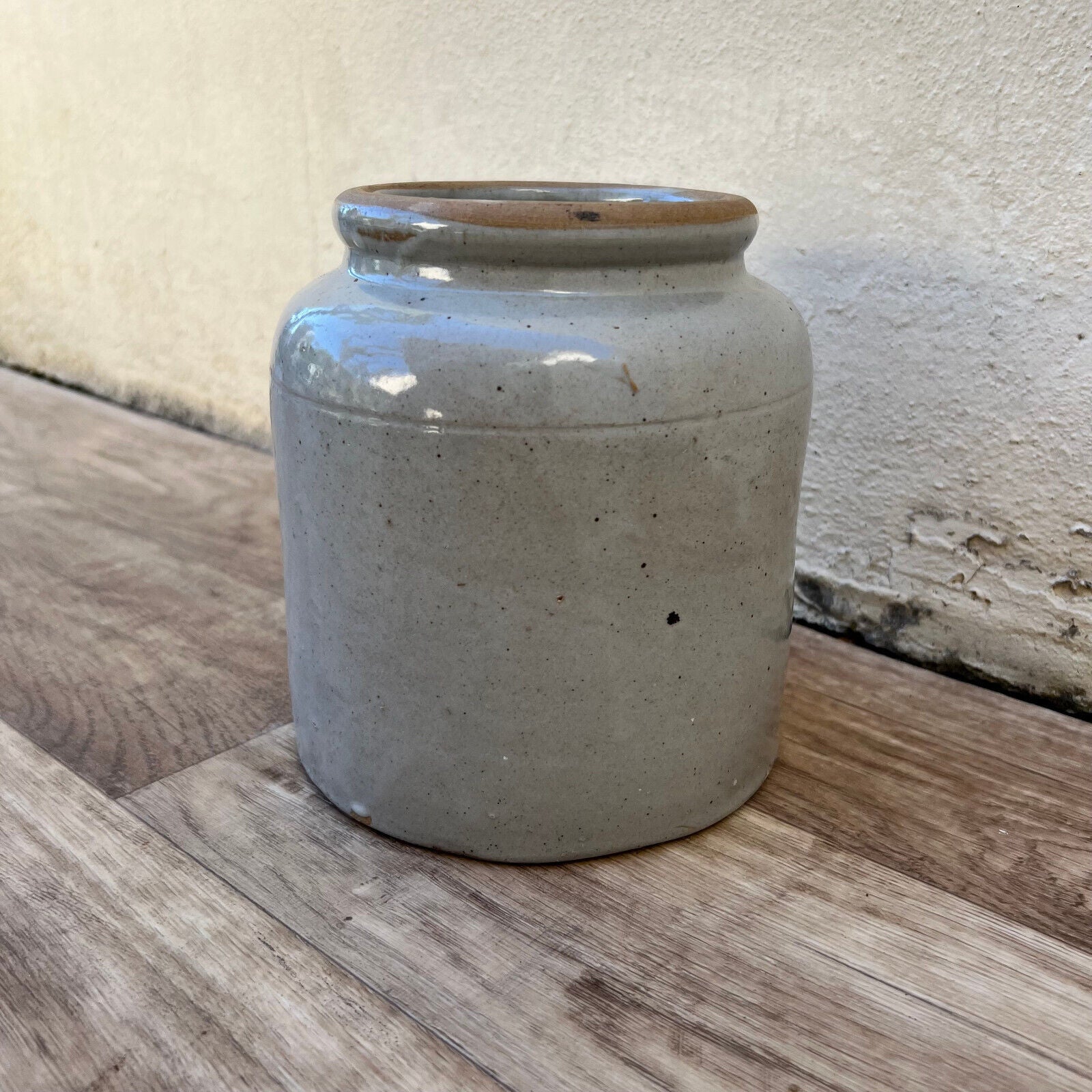 HANDMADE GLAZED GREY ANTIQUE FRENCH CONFIT POT STONEWARE 2007227 - Fleamarketfrance