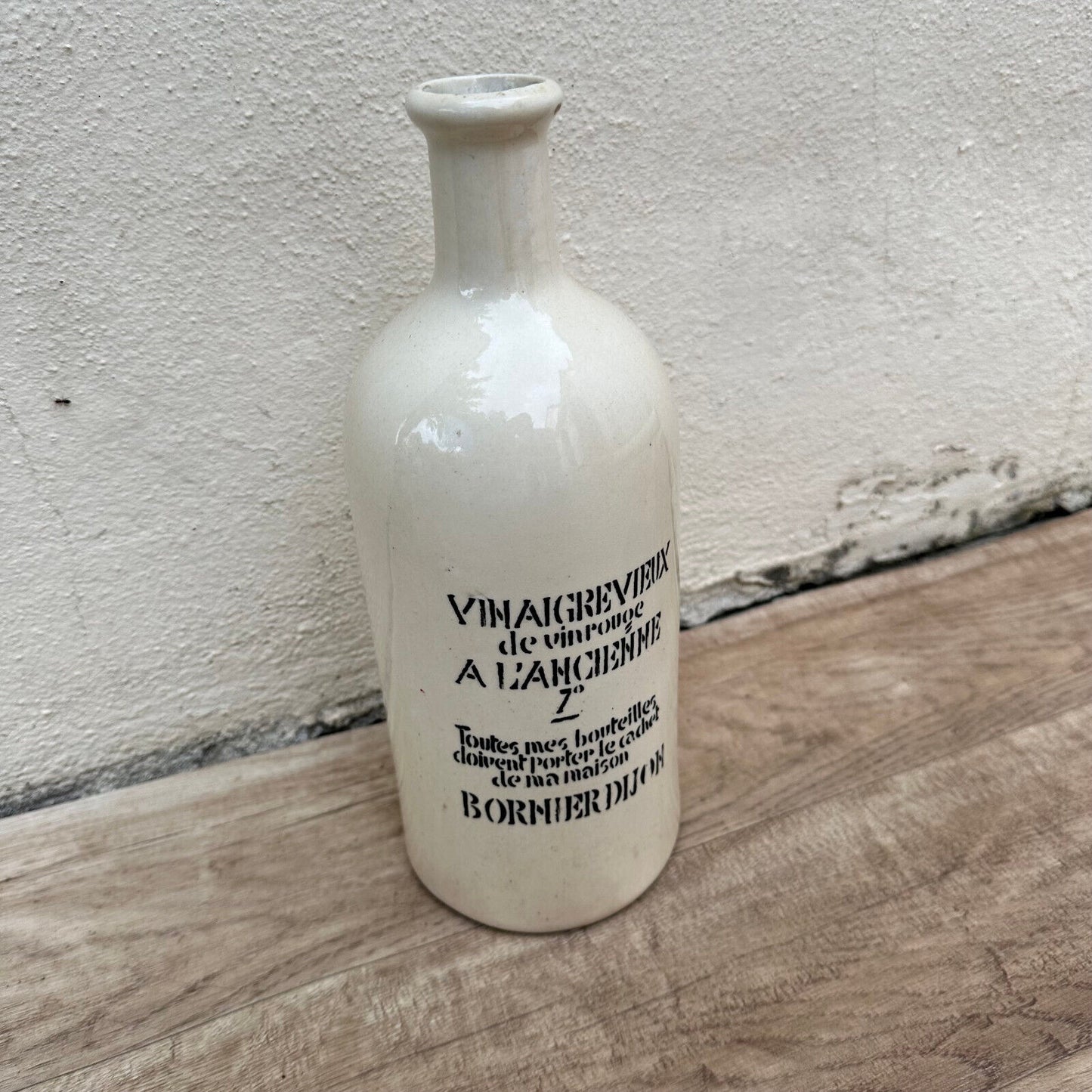 HANDMADE GLAZED GREY FRENCH VINEGAR BOTTLE DIJON STONEWARE 1611232 - Fleamarketfrance