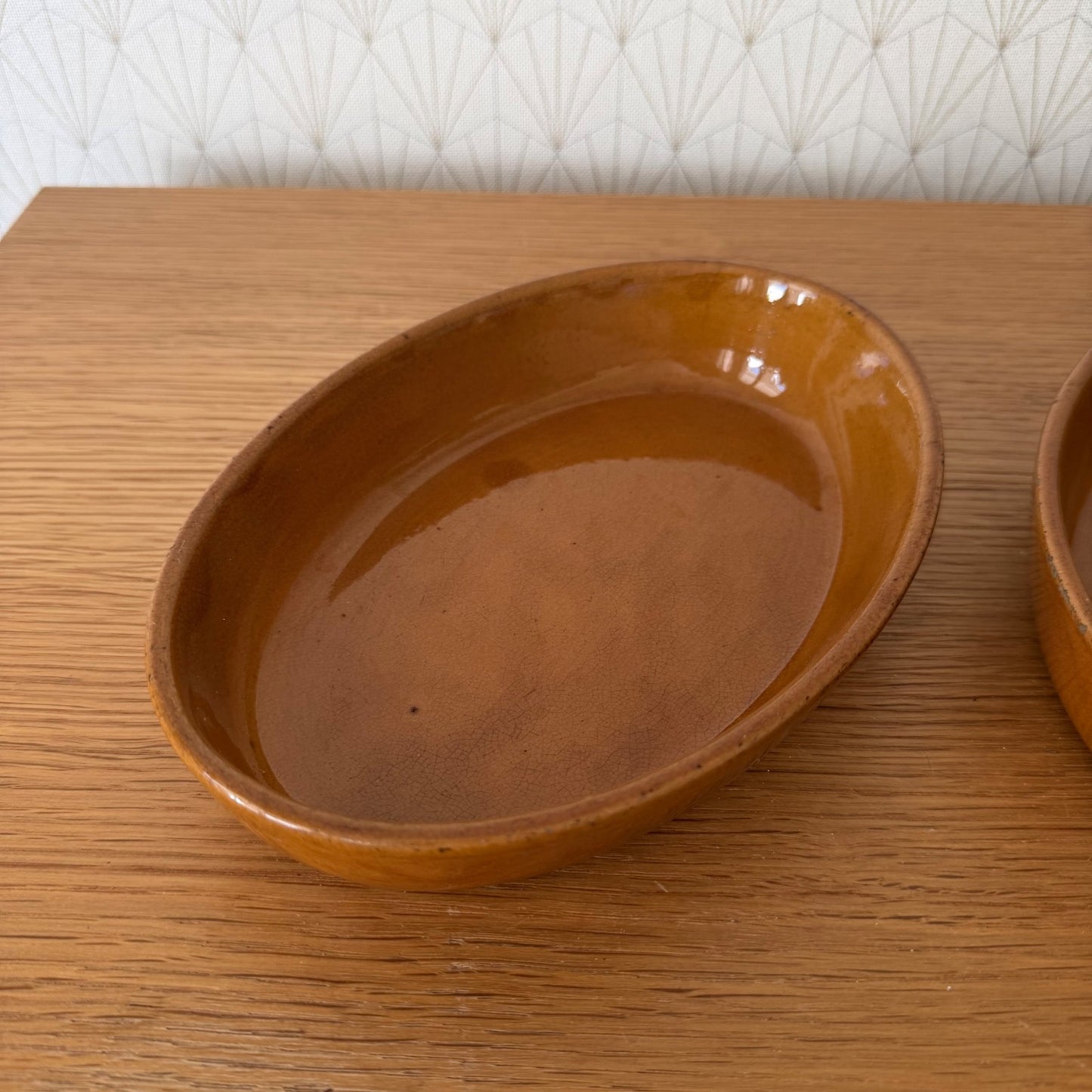 2 Vintage French Glazed Terracotta Gratin Dish Oval Rustic Pottery 1606267 Fleamarketfrance