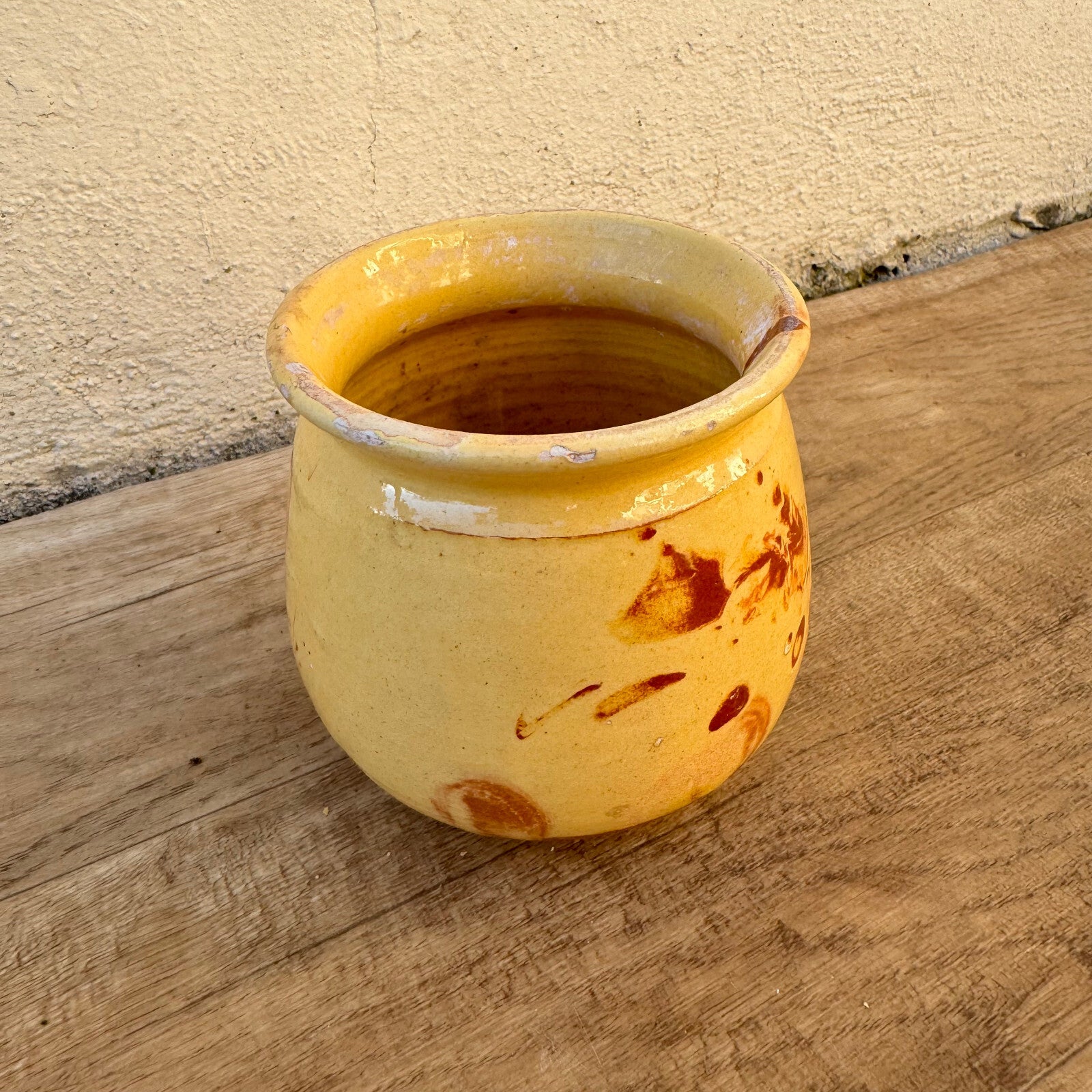 French Honey Pot Antique Glazed Terracotta Yellow Red circa 1900 12022511 Unmarked