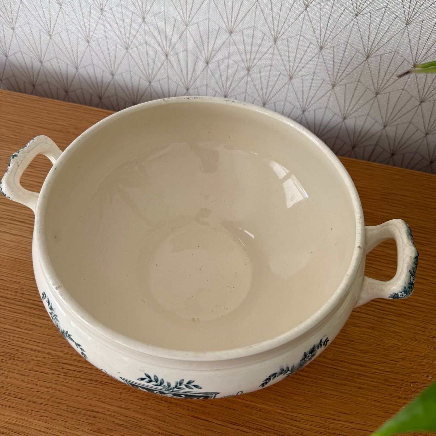 French Tureen Earthenware White Blue Fruits Bowl Terre De Fer Longchamp 0405253
