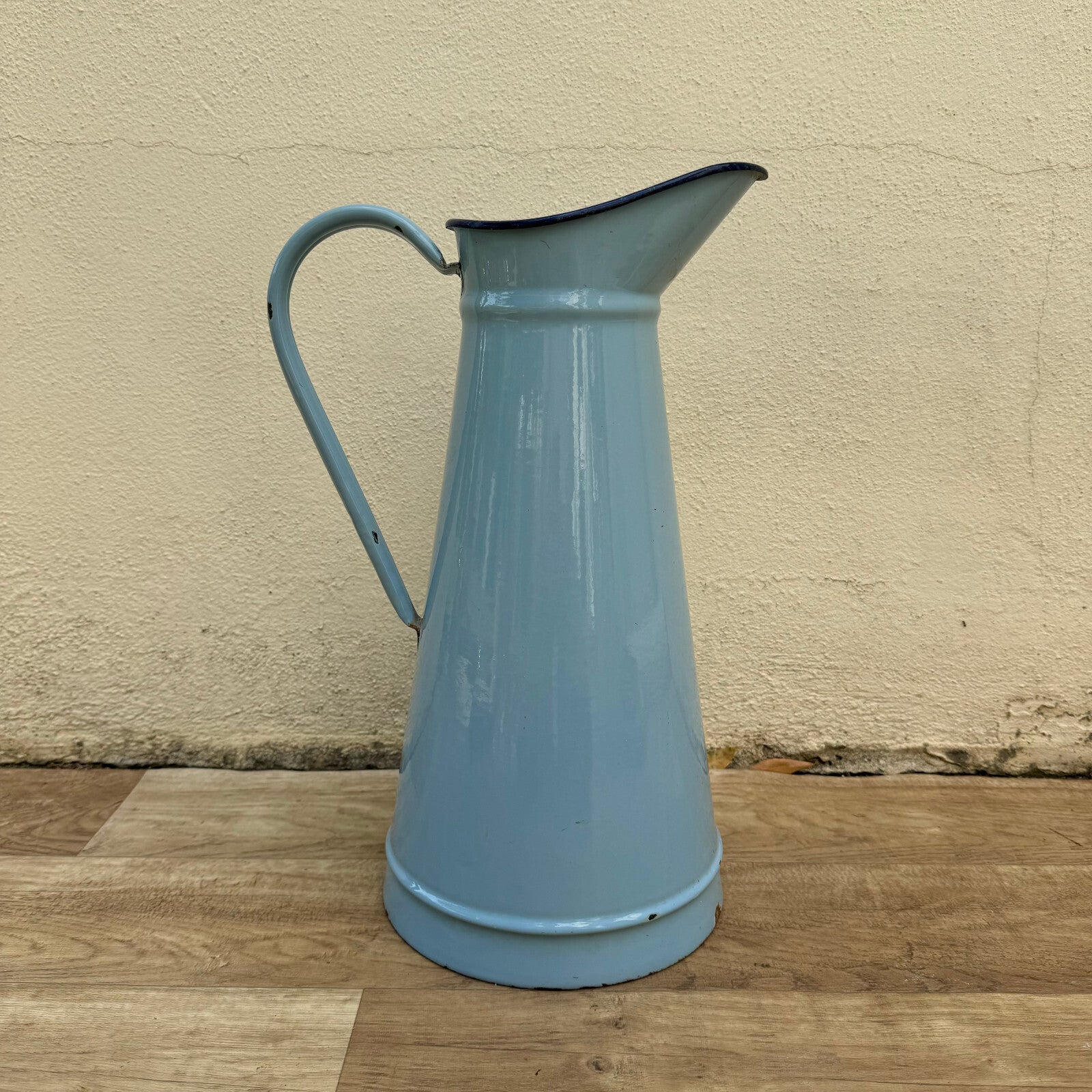 Vintage Enamel pitcher jug water enameled blue 13082512* Fleamarketfrance