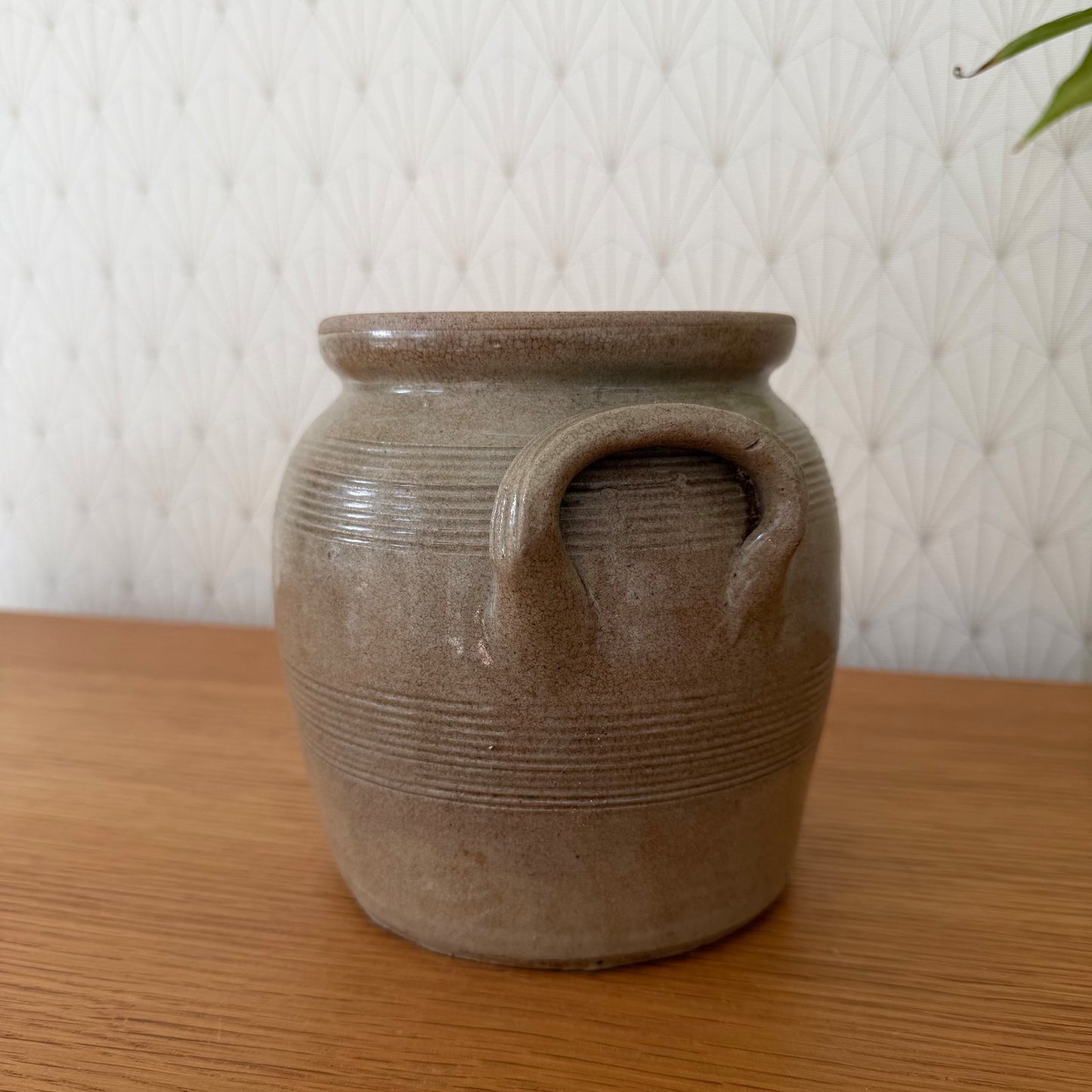 Vintage French Confit Pot Grey Stoneware 2 Handles Pottery 2101265 Unmarked