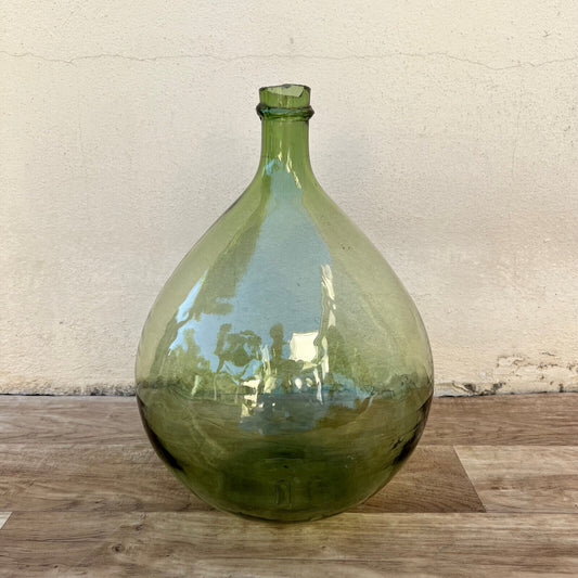 Old French Green Dame Jeanne Demi John Carboy Bottle bonbonne BLOWN 15" 24112414 - Fleamarketfrance