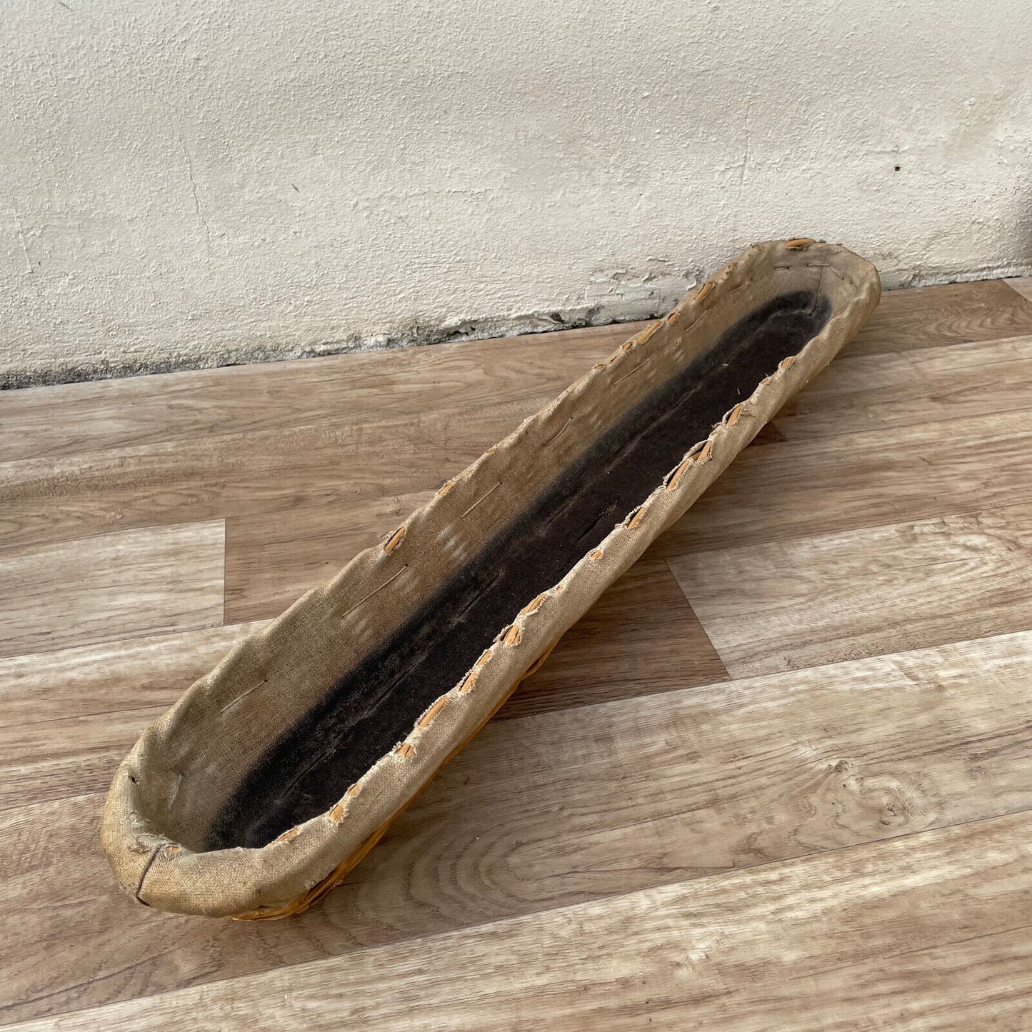 Vintage French WICKER BREAD BASKET Linen Lined 1950s long 0211228 Fleamarketfrance