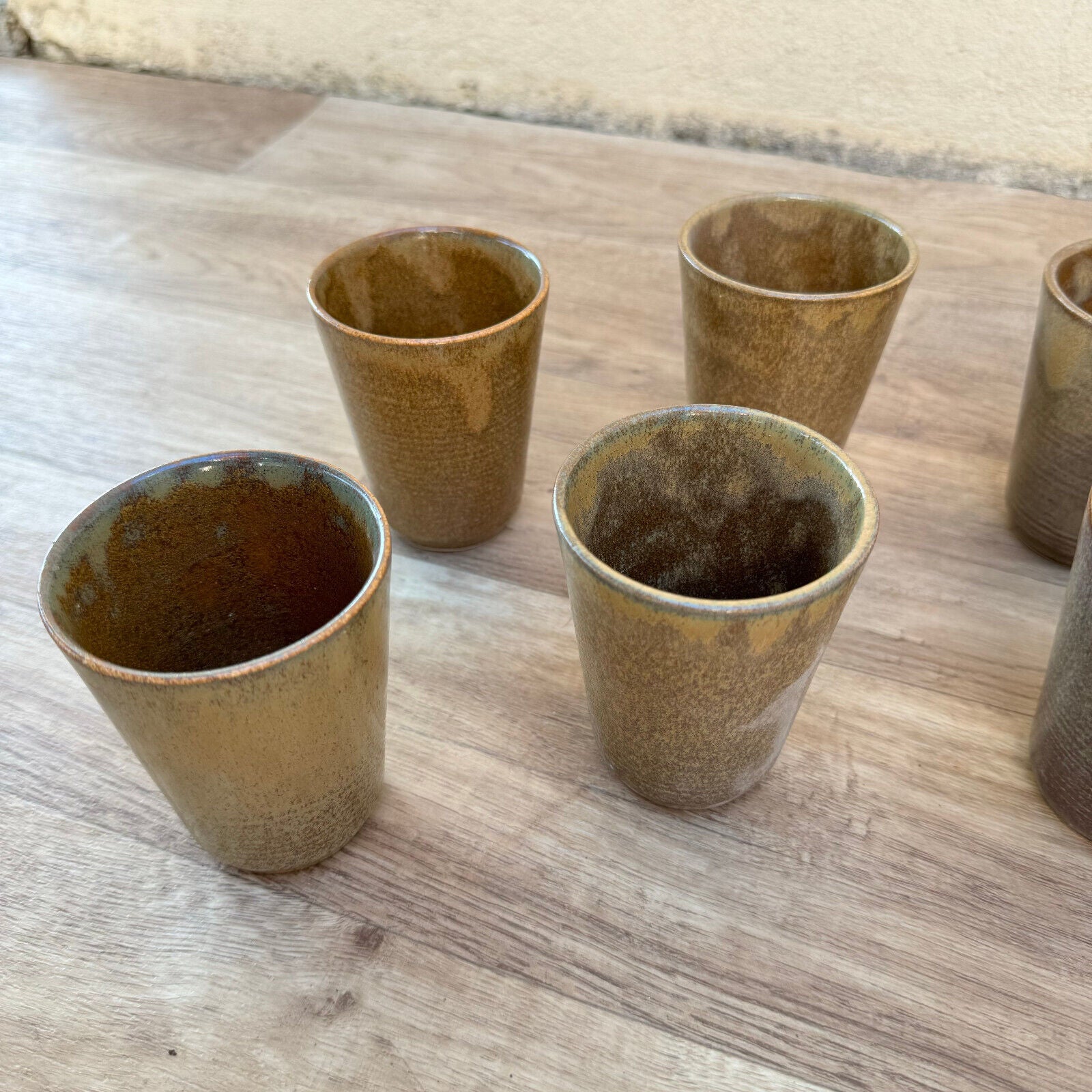 set of 6 GRESPOTS DIGOIN French VINTAGE STONEWARE cups glasses 1201254 - Fleamarketfrance