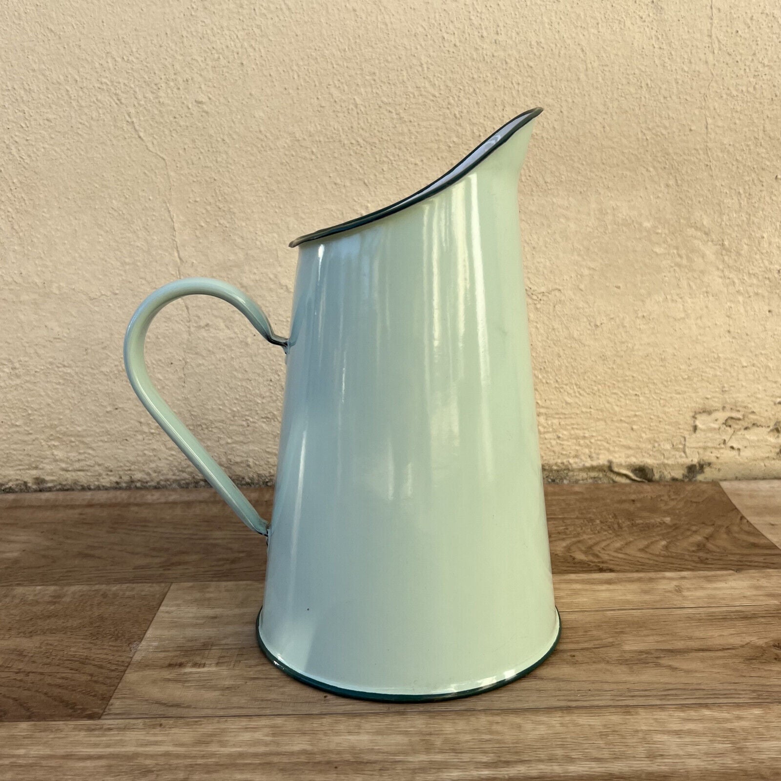 Vintage French Enamel pitcher jug water light green blue 2710244 - Fleamarketfrance