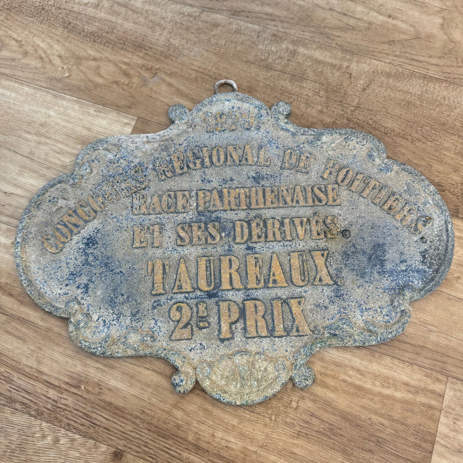 FRENCH VINTAGE AGRICULTURE PLAQUE TROPHY AWARD ANIMALS PRIZE SIGN 1879 25072410 - Fleamarketfrance