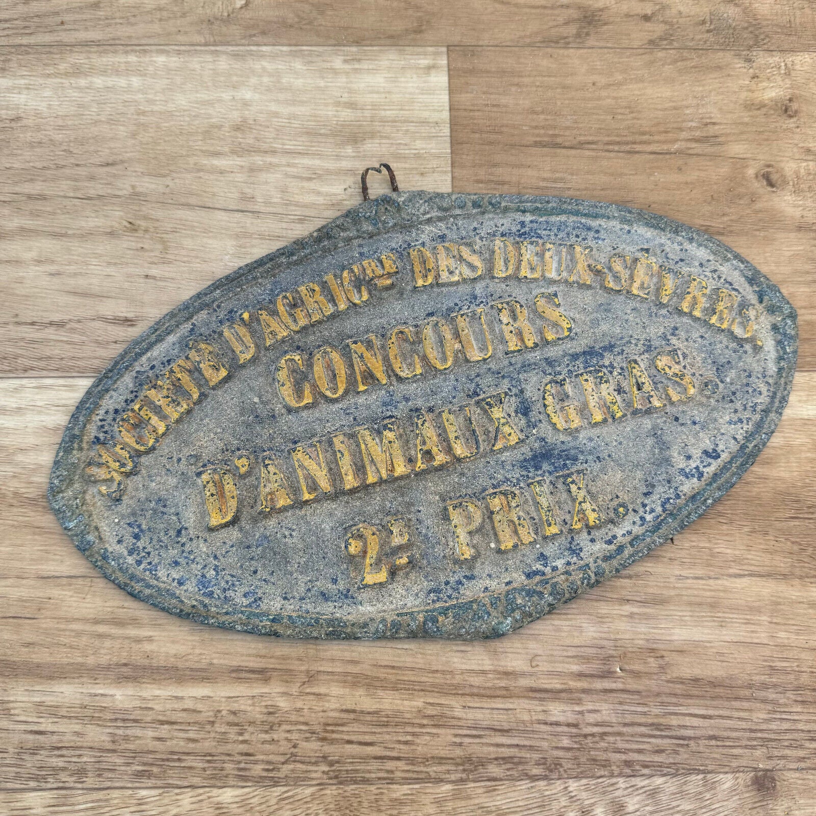 FRENCH VINTAGE AGRICULTURE PLAQUE TROPHY AWARD ANIMALS PRIZE SIGN 19th 2507249 - Fleamarketfrance