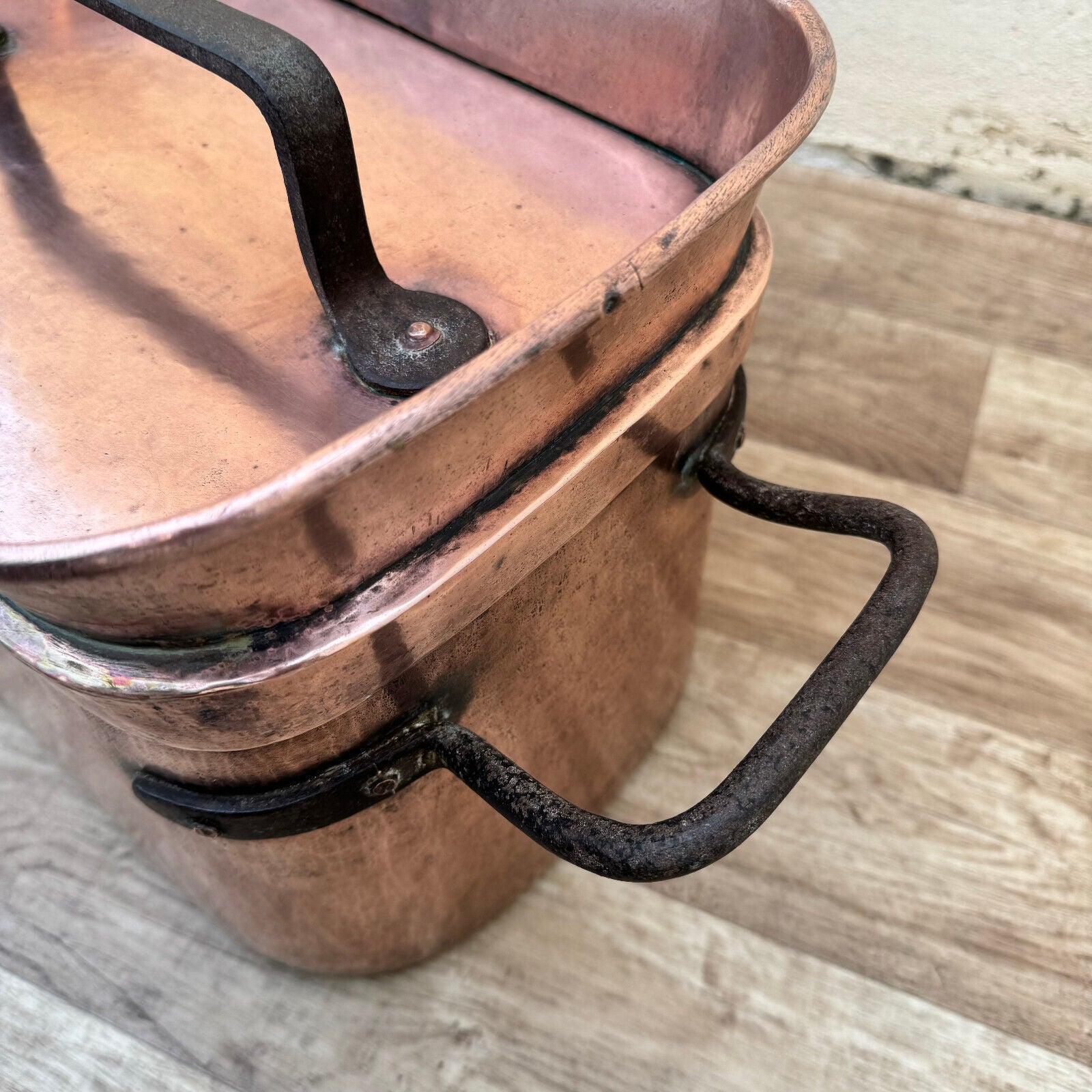 Antique dovetailed Daubiere French stock pot Copper Cookware 10 1/2" 2604243 - Fleamarketfrance