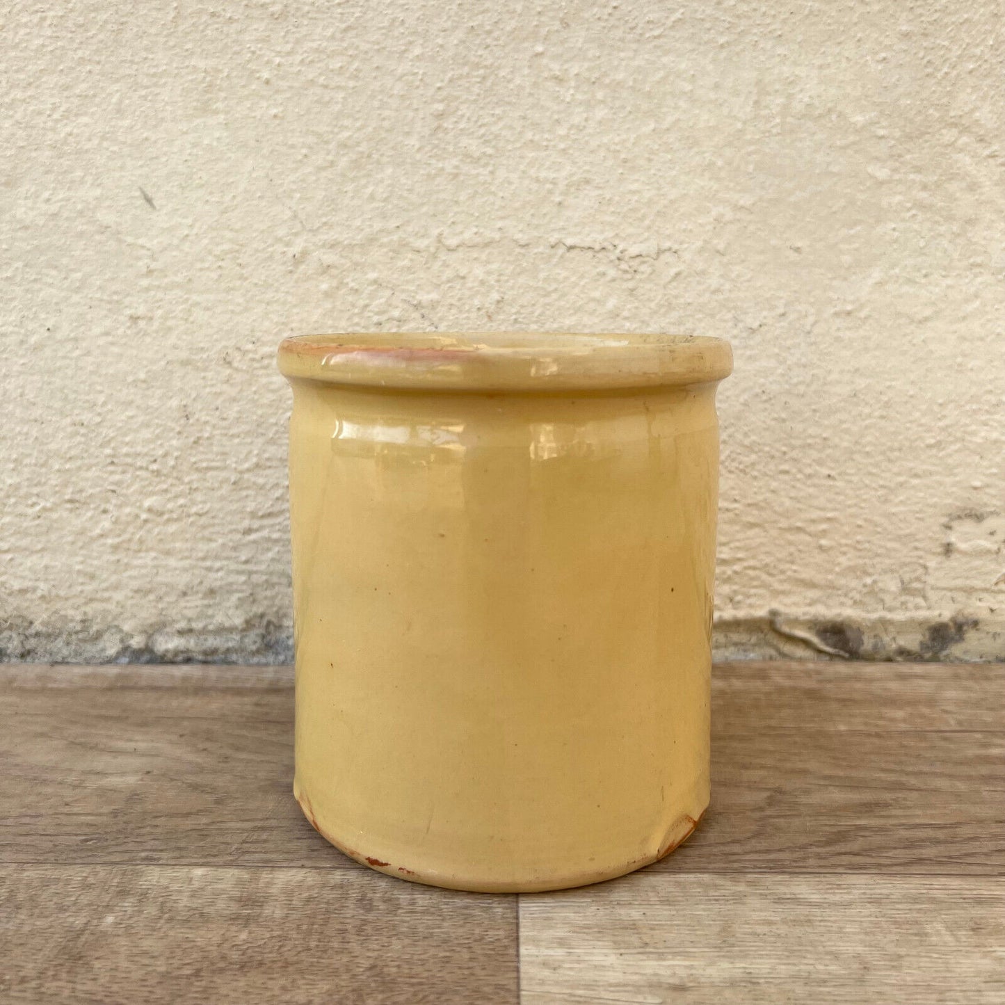 HANDMADE GLAZED YELLOW ANTIQUE FRENCH CONFIT JAM POT 4 3/4" TERRACOTTA  12102410 - Fleamarketfrance