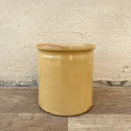 HANDMADE GLAZED YELLOW ANTIQUE FRENCH CONFIT JAM POT 4 3/4" TERRACOTTA  12102410 - Fleamarketfrance